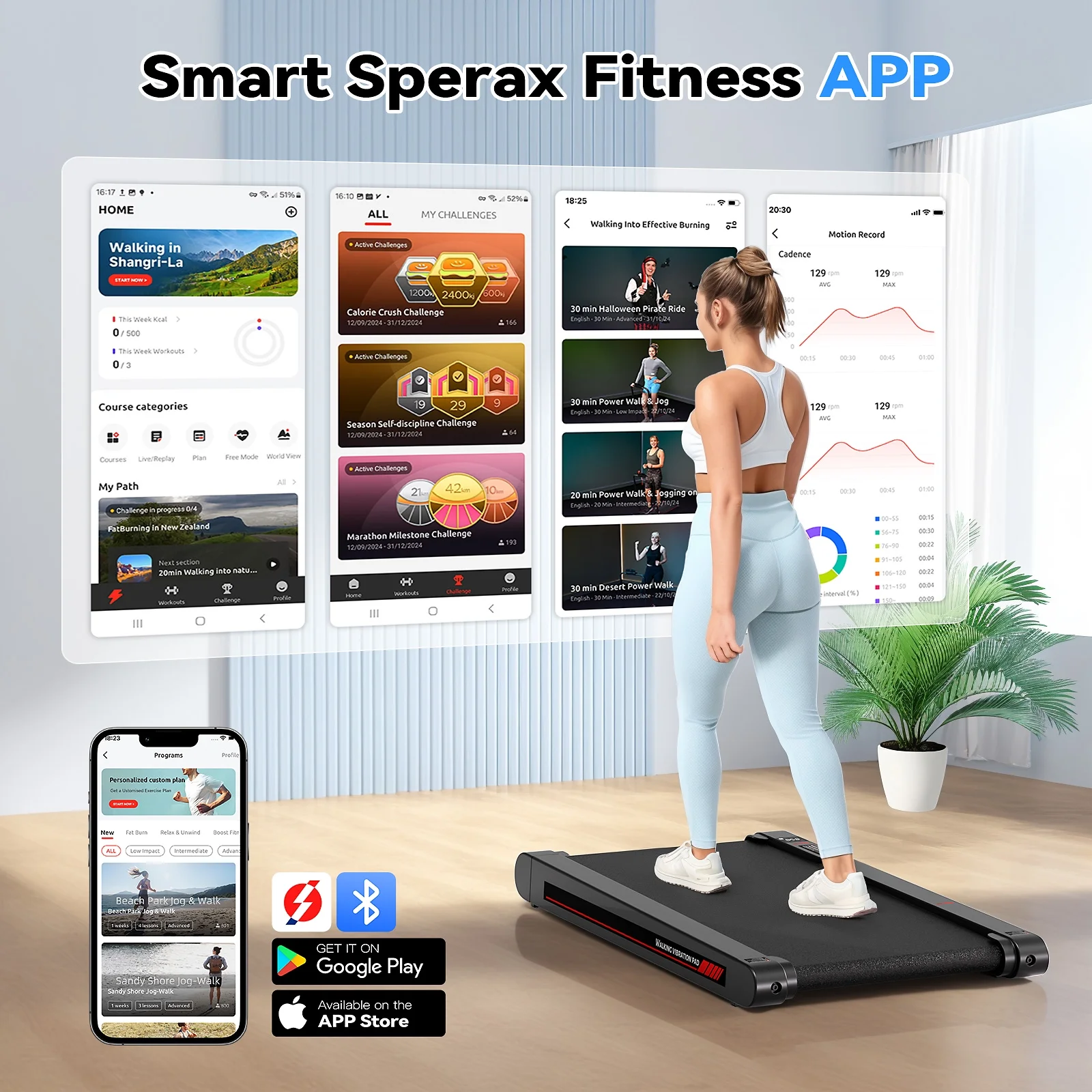 Sperax Walking Pad Treadmill with APP,3 in 1 Portable Under Desk Treadmill Fitness,Walking Vibration Workout Pad with Remote Control - Image 5