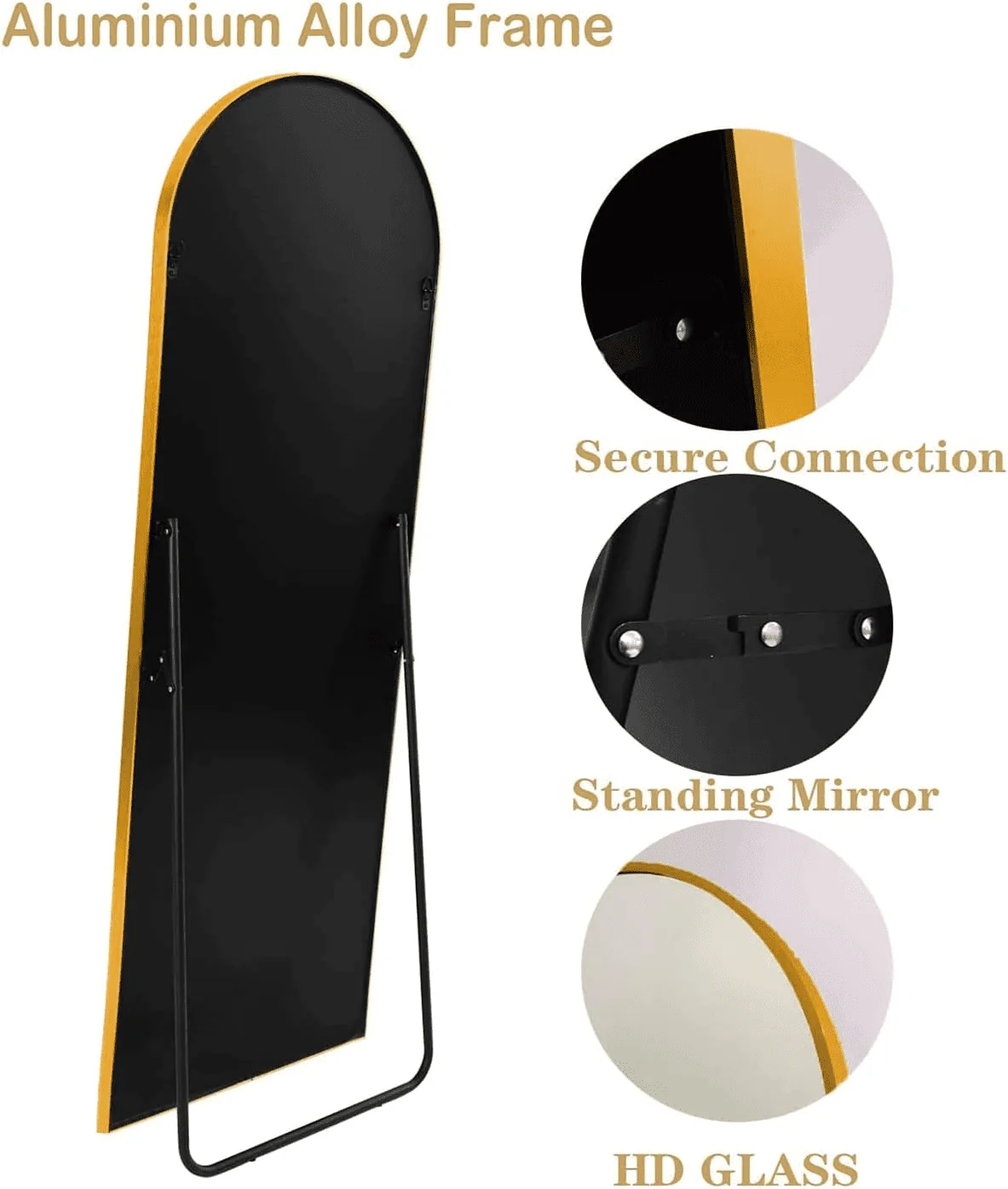 Vlush Full Length Mirror, 65"x22" Arched Floor Mirror, Full Body Standing Mirror with Aluminum Frame (Gold) - Image 5