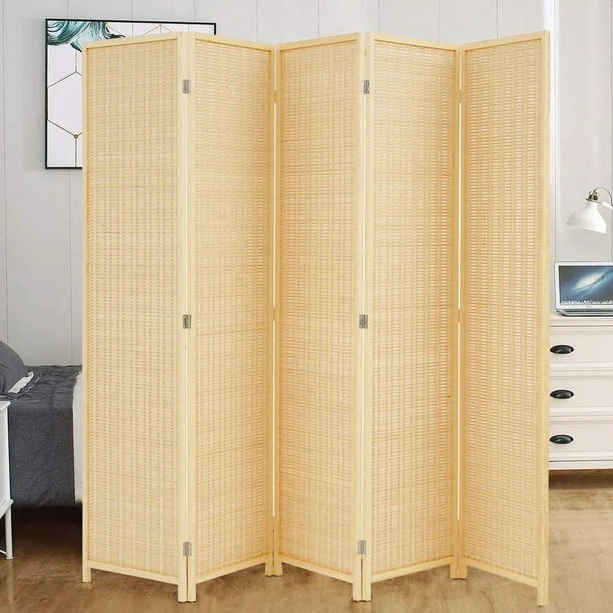 JOSTYLE 4-Panel Room Divider 6ft Tall Extra Wide Folding Privacy Screen with Diamond Double-Weave Divider for Room Separation Freestanding Red Brown - Image 17
