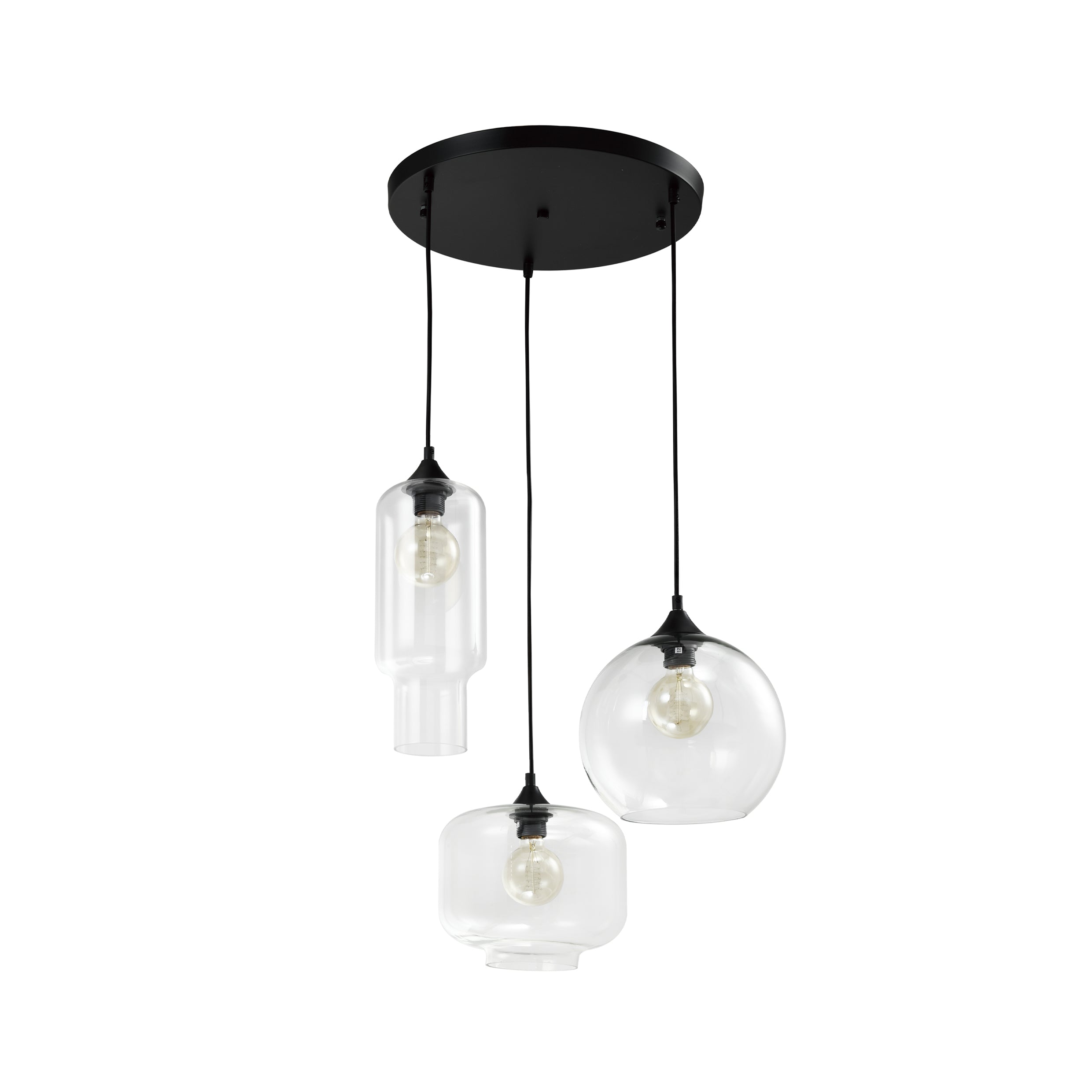 QUVIO Hanglamp glas 3-lichts rond zwart - QUV5125L-BLACK