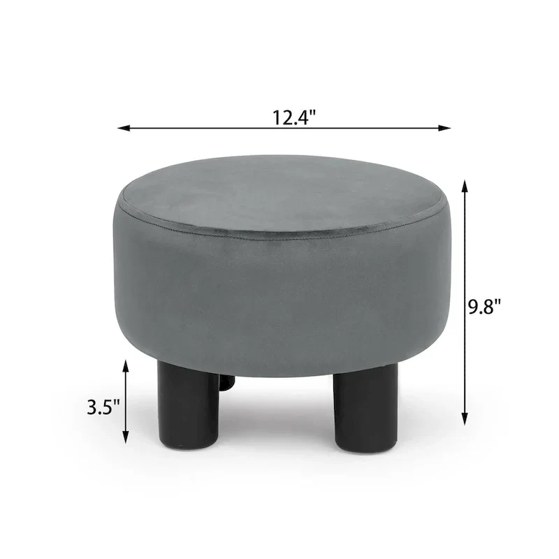 Adeco Modern Velvet Round Ottoman Footrest Stool with Padded Seat