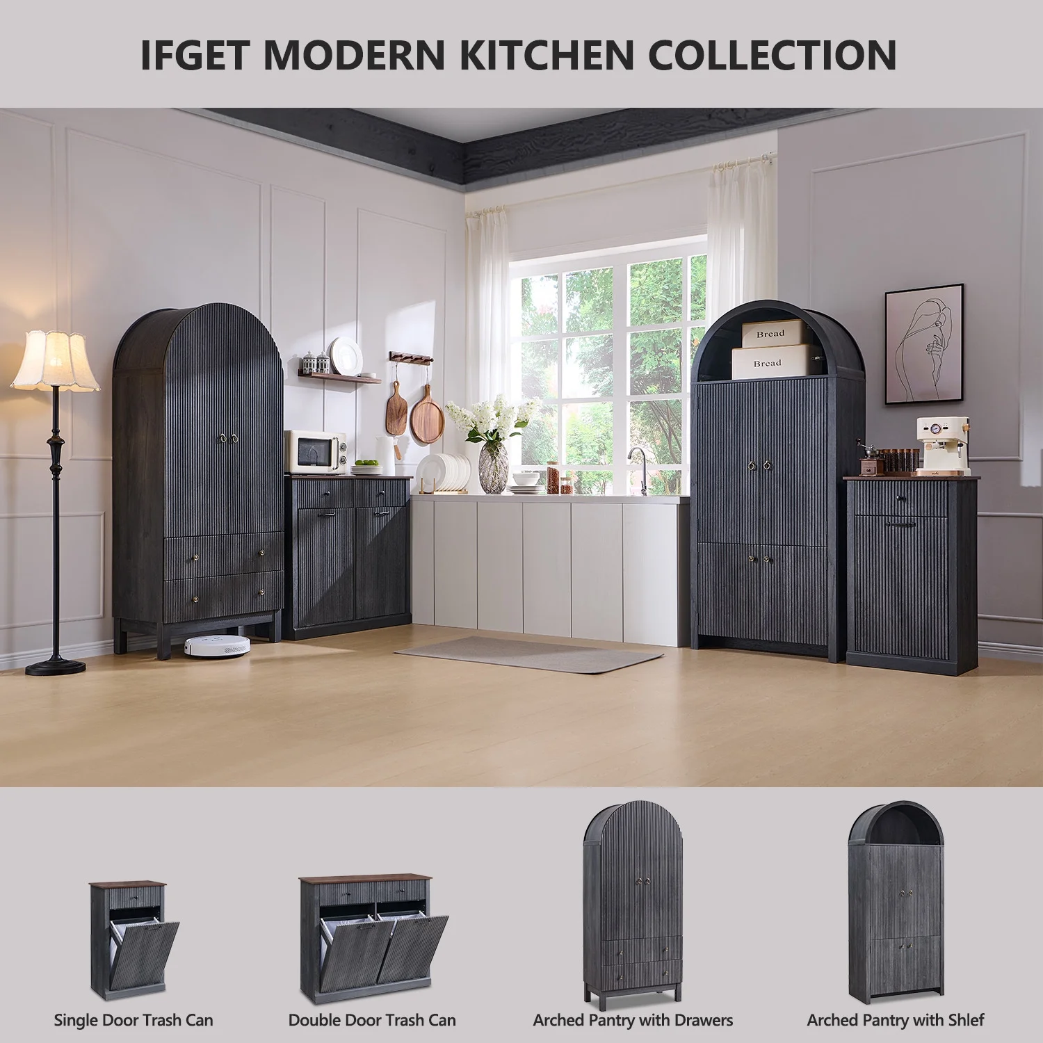 IFGET 71" Tall Arched Kitchen Pantry Storage Cabinet, Large Storage Cabinet with Adjustable Shelves, Pantry Cabinet for Kitchen, Dining Room - Image 16