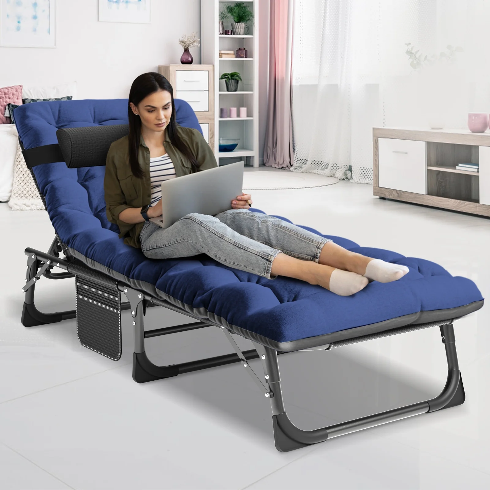 MOPHOTO Lounge Chair with Mattress, Outdoor Chaise Lounge Support 440 Lbs, Adjustable Portable Heavy Duty Sleeping Cots Bed for Camping, Pool, Beach, Patio - Image 21