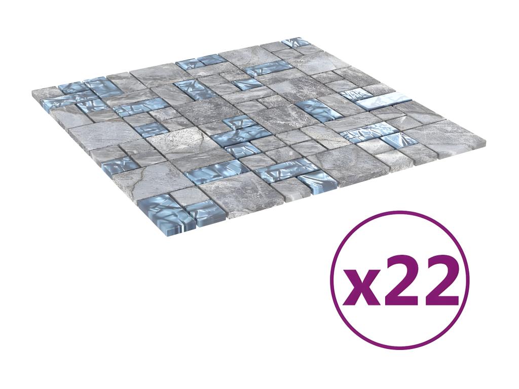 Maison Exclusive Azulejos de mosaico 22 unidades vidrio gris y azul 30x30 cm