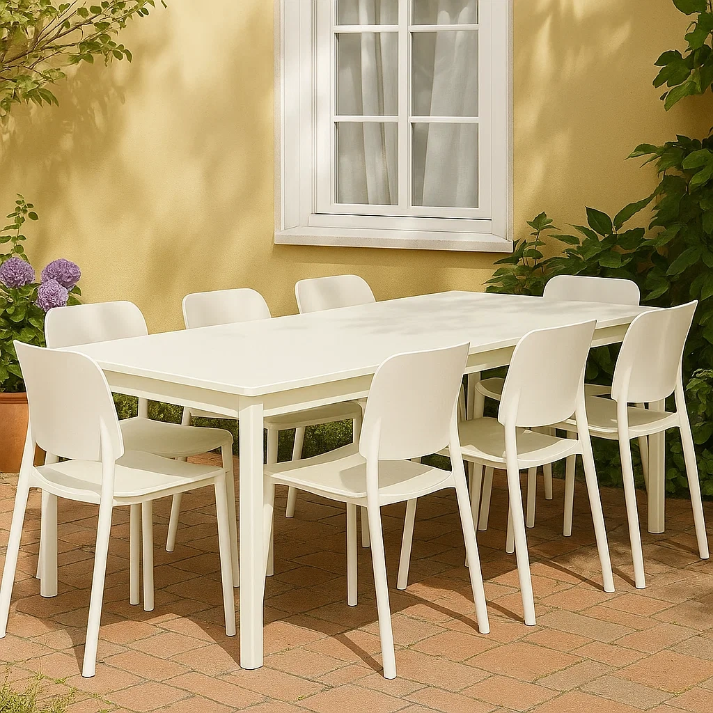 Conjunto de comedor de jardín 8 plazas, mesa y 8 sillas, blanco - YdoJahs192FU