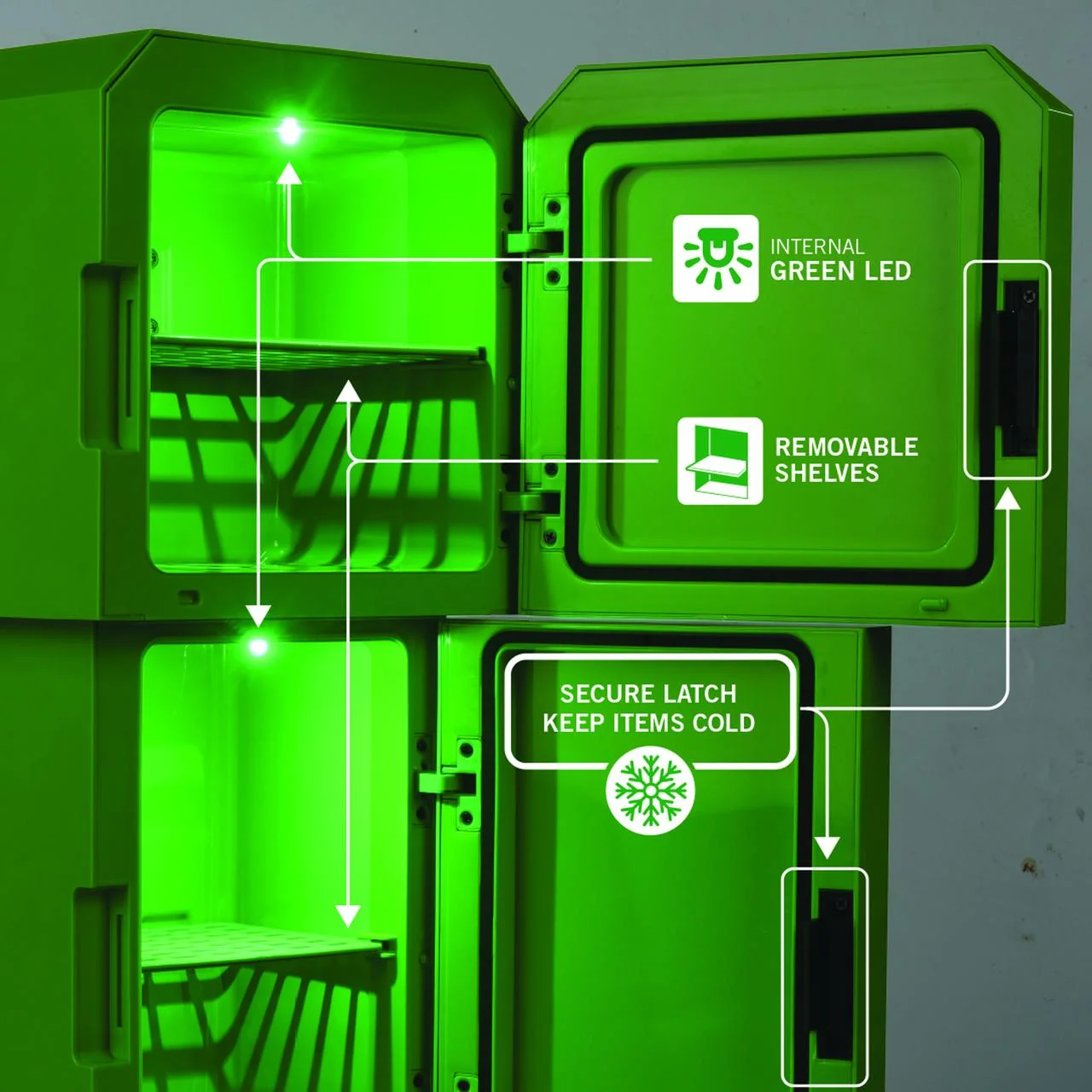Minecraft Creeper Mini Fridge 2 Door, 8L, Green, 25.2" H 9.5" W 9.1" D - Image 8
