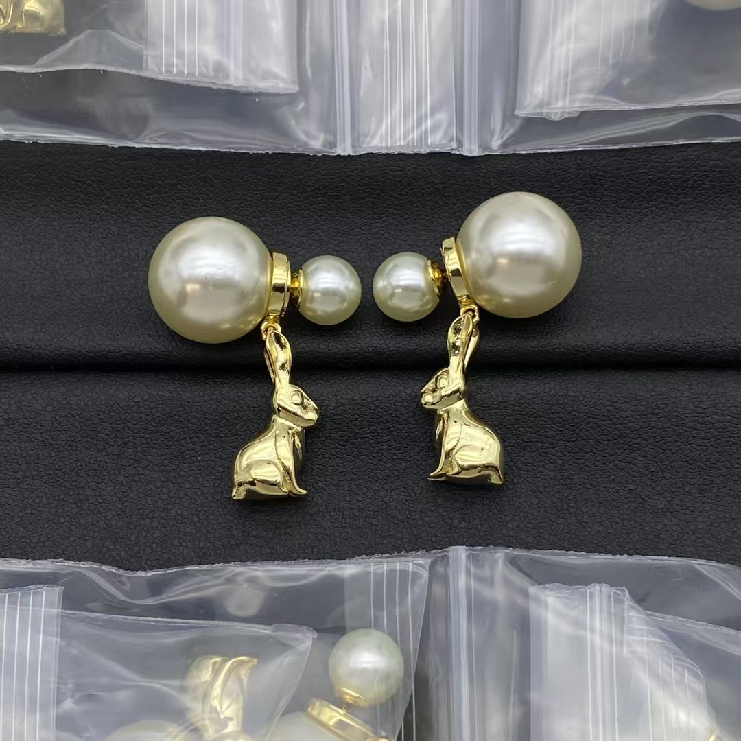 Dior Pearl Earrings with Rabbit Dangle - Original Replica Club