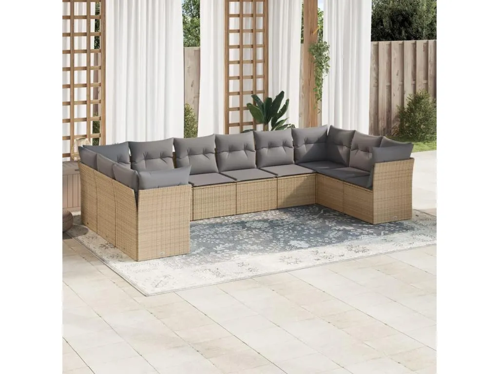 Juego de sofás jardín con cojines beige 10 pzas ratán sintético 64128WBEV