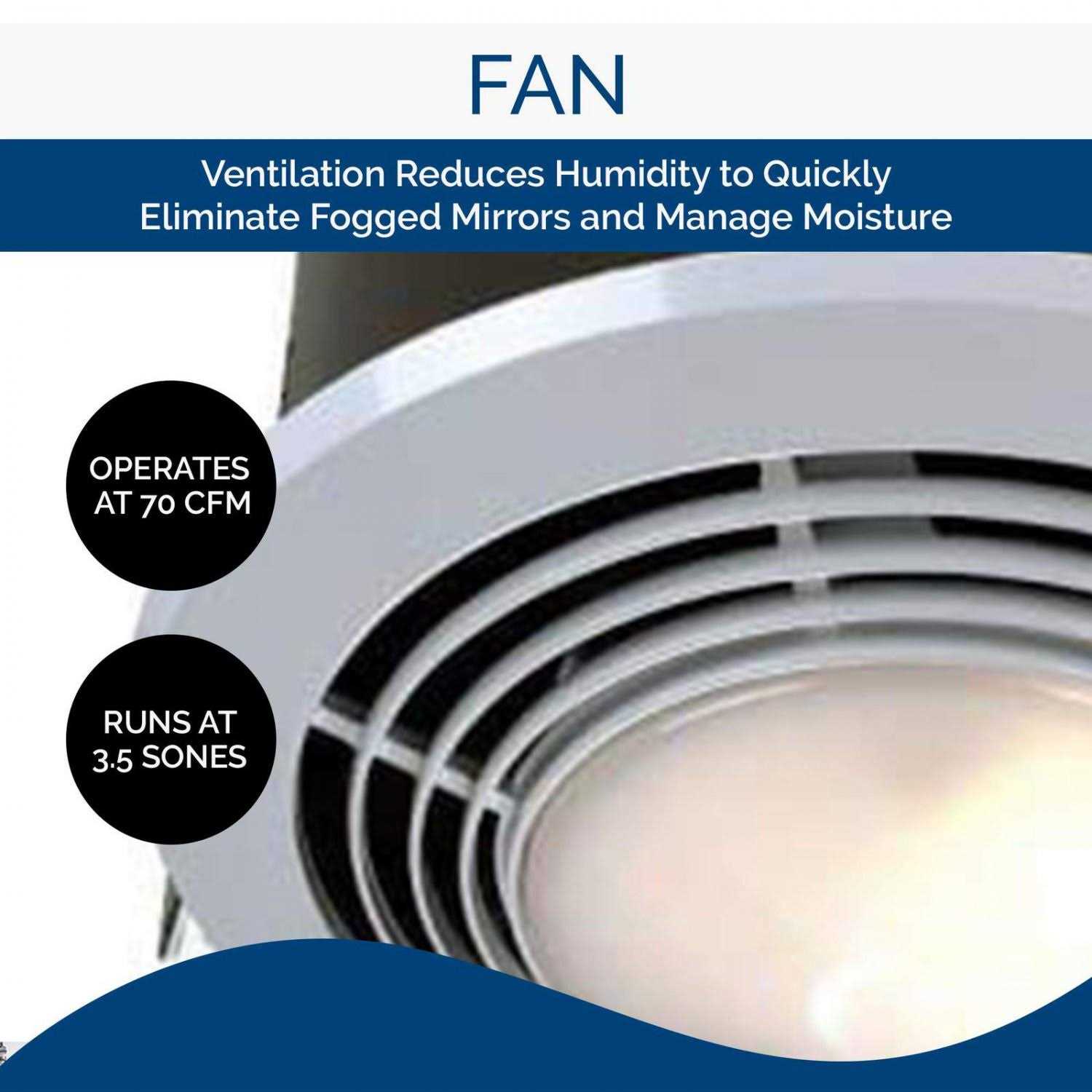 NuTone Bathroom Heater Fan Light 1500W 70 CFM - 9093WH - Image 2 NuTone Bathroom Heater Fan Light 1500W 70 CFM - 9093WH - Image 2