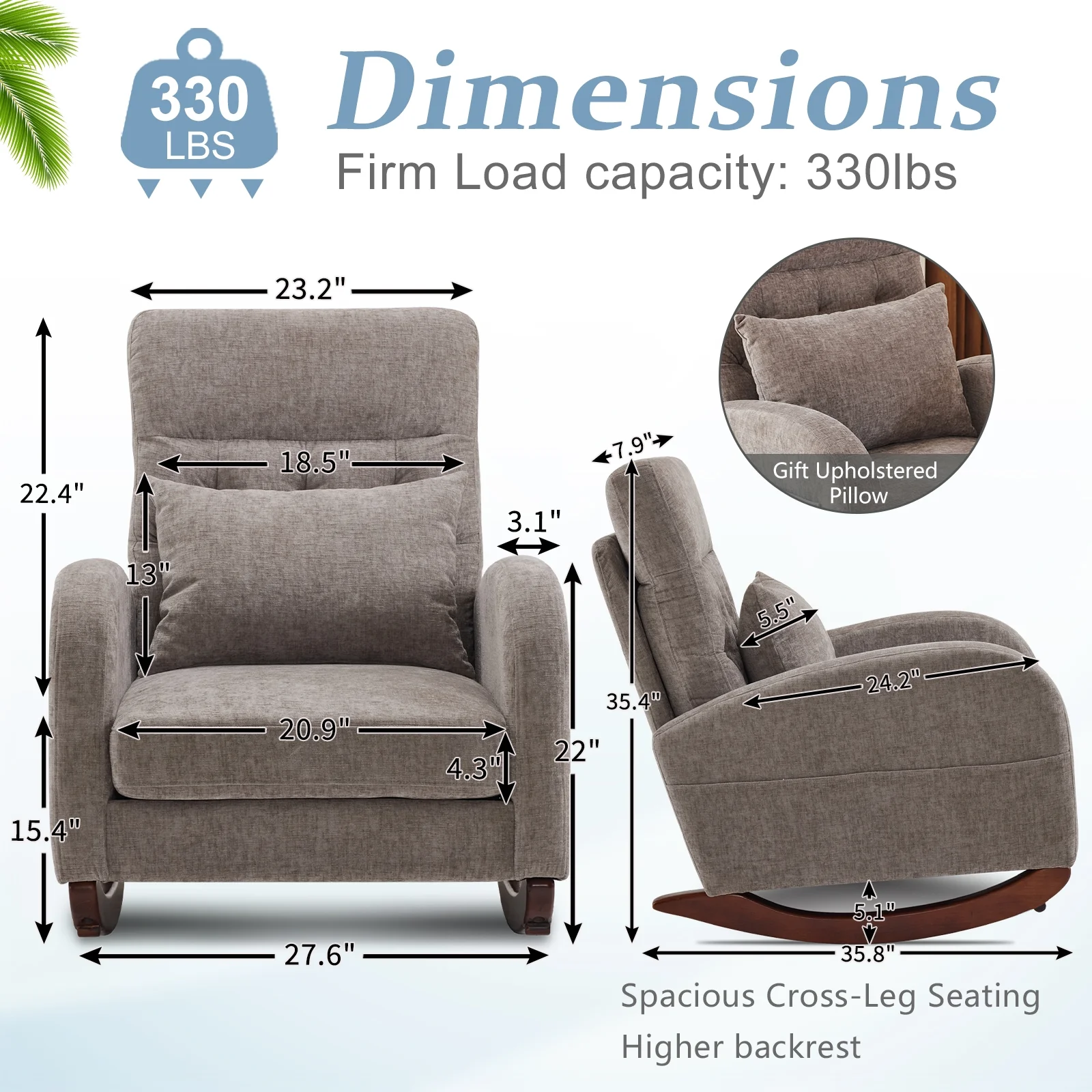 Ktaxon Rocking Accent Chair Glider Reading Chair Comfy Teddy Velvet Upholstered Single Sofa Rocker for Living Room, Nursery, Bedroom Beige - Image 34
