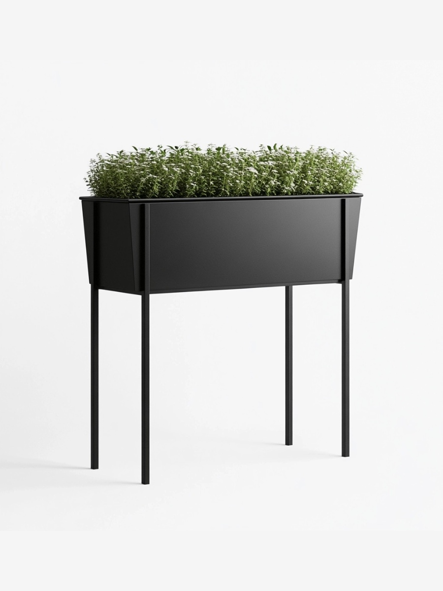 Jardinera de acero negro con pedestal 100 x 30 x 80 cm