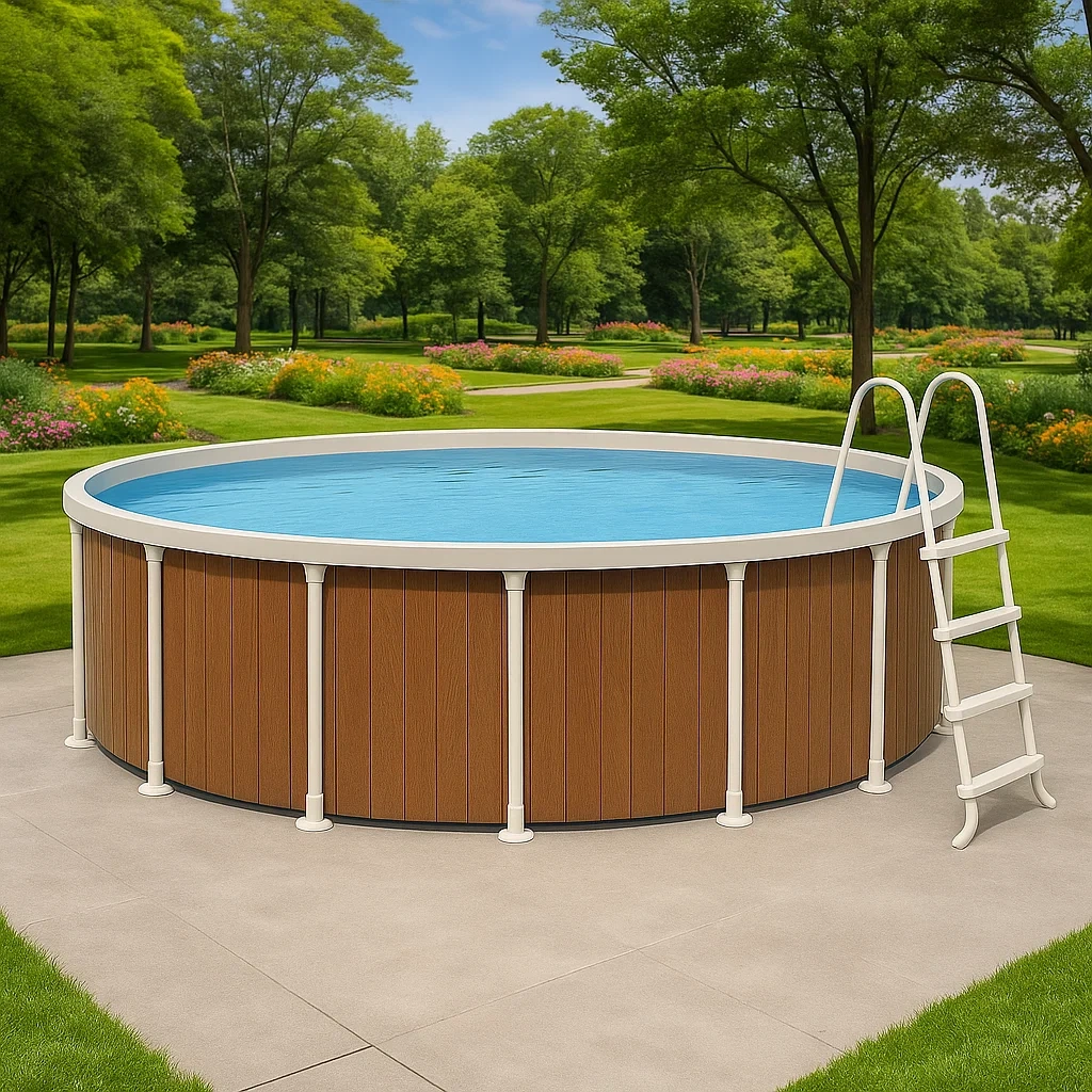Piscina tubular redonda desmontable 298x96 cm Color madera con filtro y escalera xfJMzUW252oK