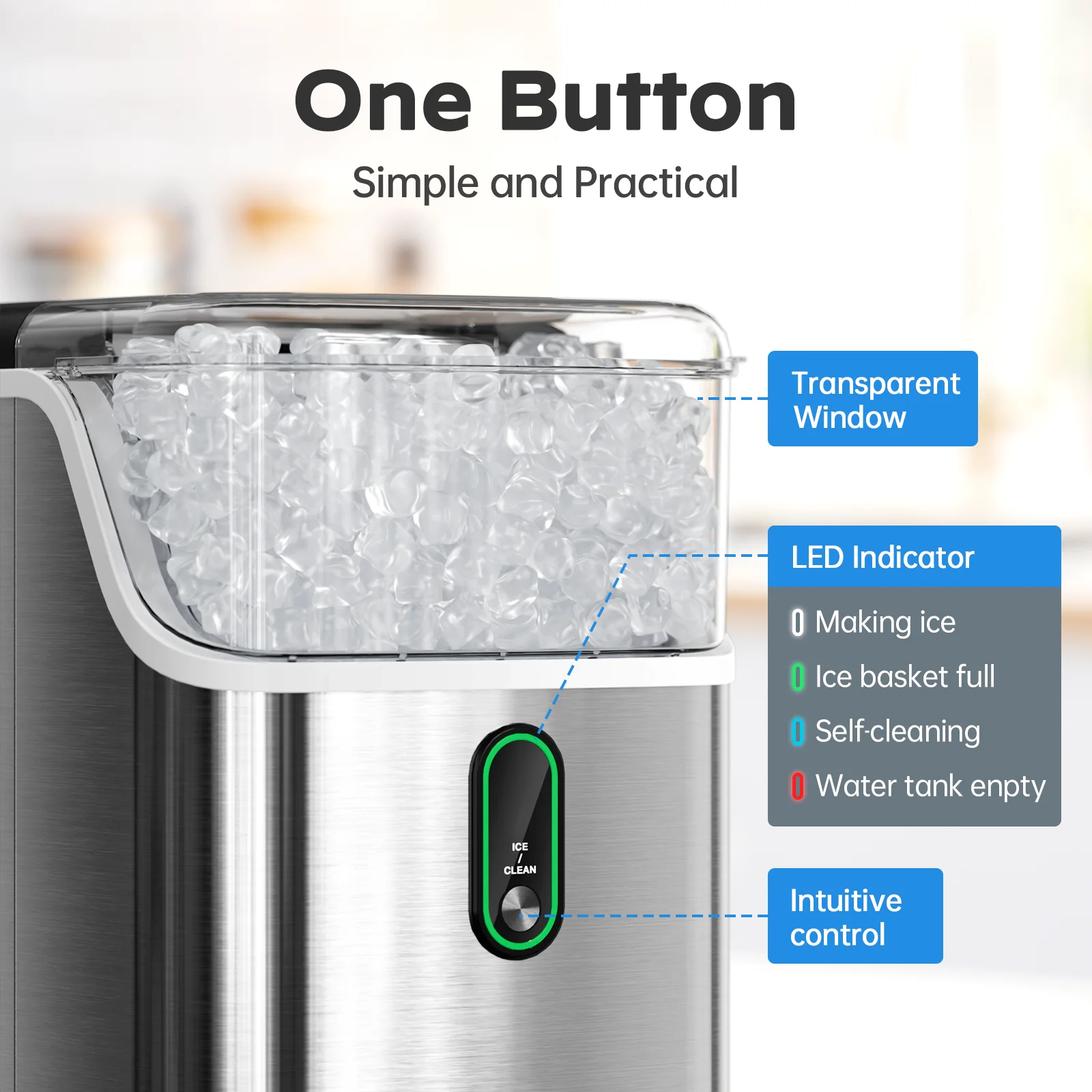 Philergo Nugget Ice Maker Countertop, Pebble Ice Maker Machine with Self-Cleaning, 35lbs/24hr, Soft Chewable Pellet Ice Maker for Home, Kitchen, Stainless Steel - Image 2
