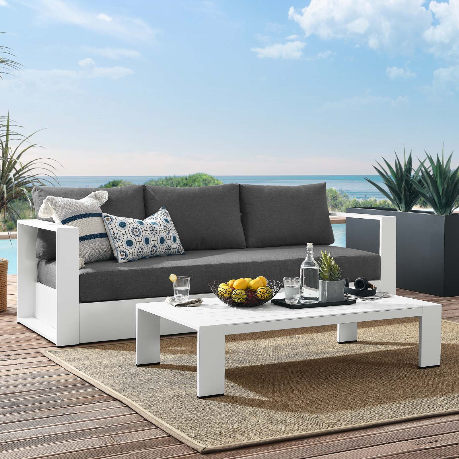 Lounge Sofa Table Set, Grey Gray, Aluminum, Metal, Fabric, Modern Contemporary, Outdoor Patio Balcony Cafe Bistro Garden Furniture Hotel Hospitality - Image 34