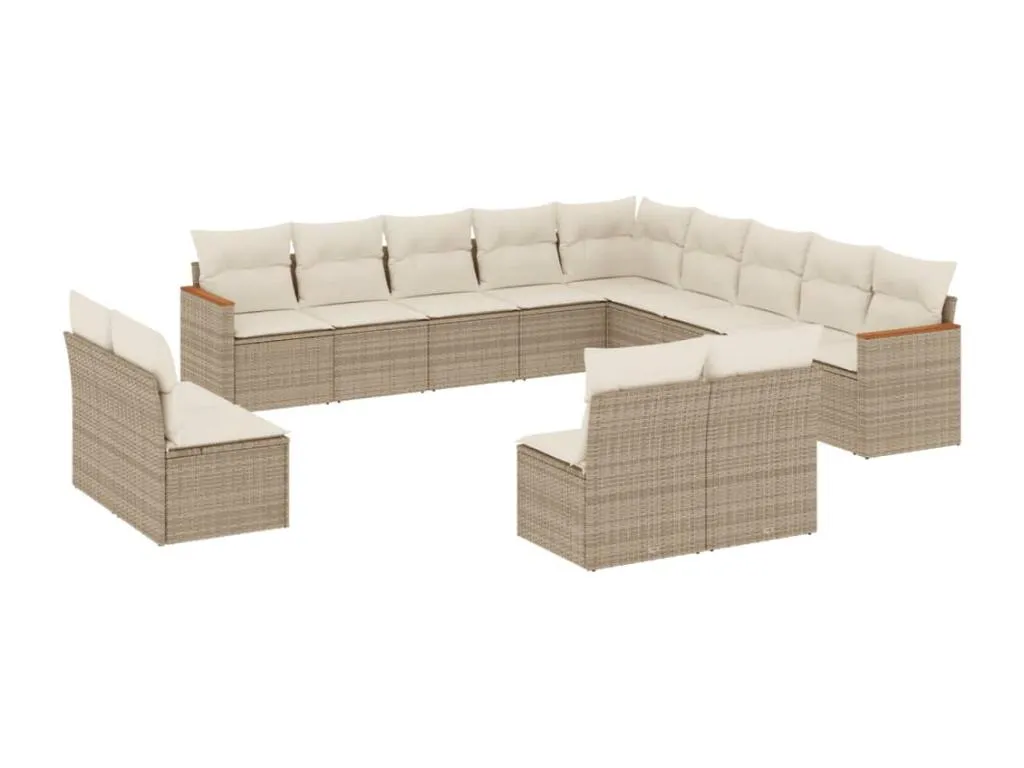 Set sofás de jardín con cojines 13 pzas ratán sintético beige