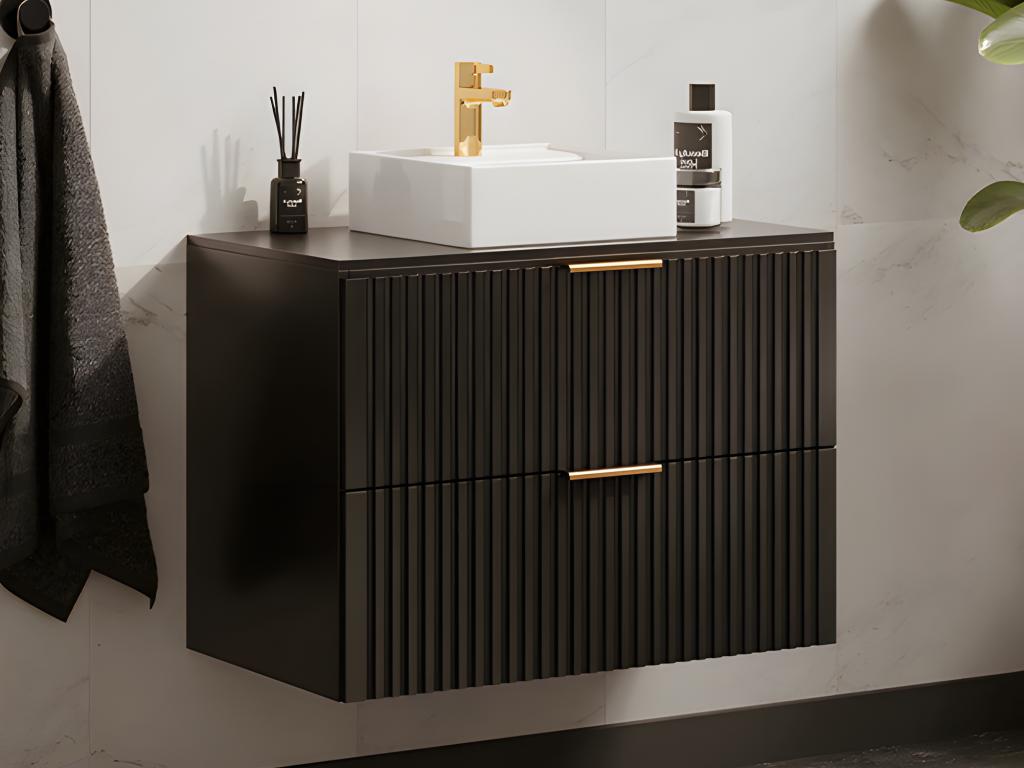 Mueble de baño flotante con lavabo - Negro - 80 cm - ZEVARA