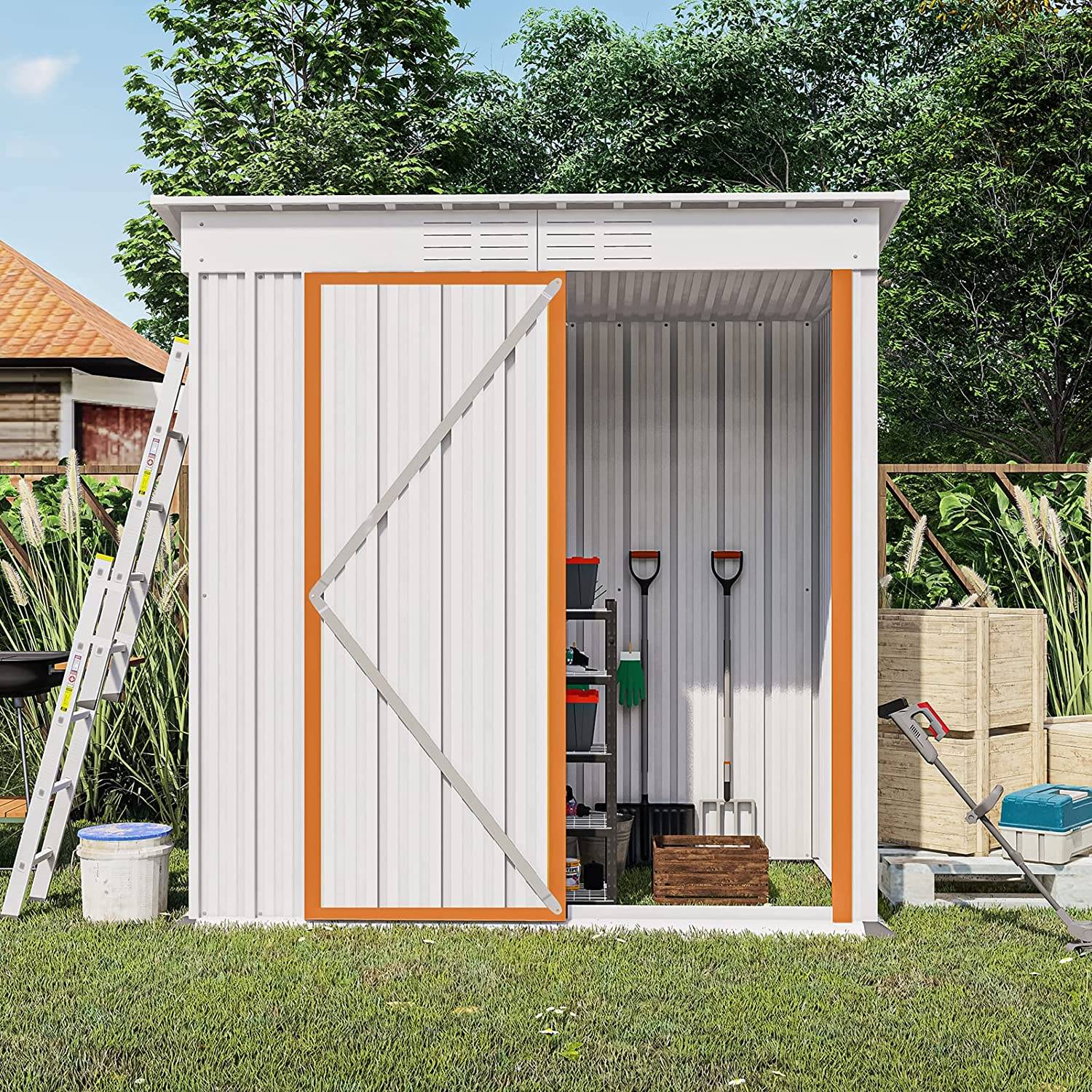 WAYFAIR WIILAYOK 5 X 3 Ft Outdoor Storage Shed, Galvanized Metal Garden Shed, Tool Storage Shed With Lockable Door, Patio Lawn Backyard Trash Can