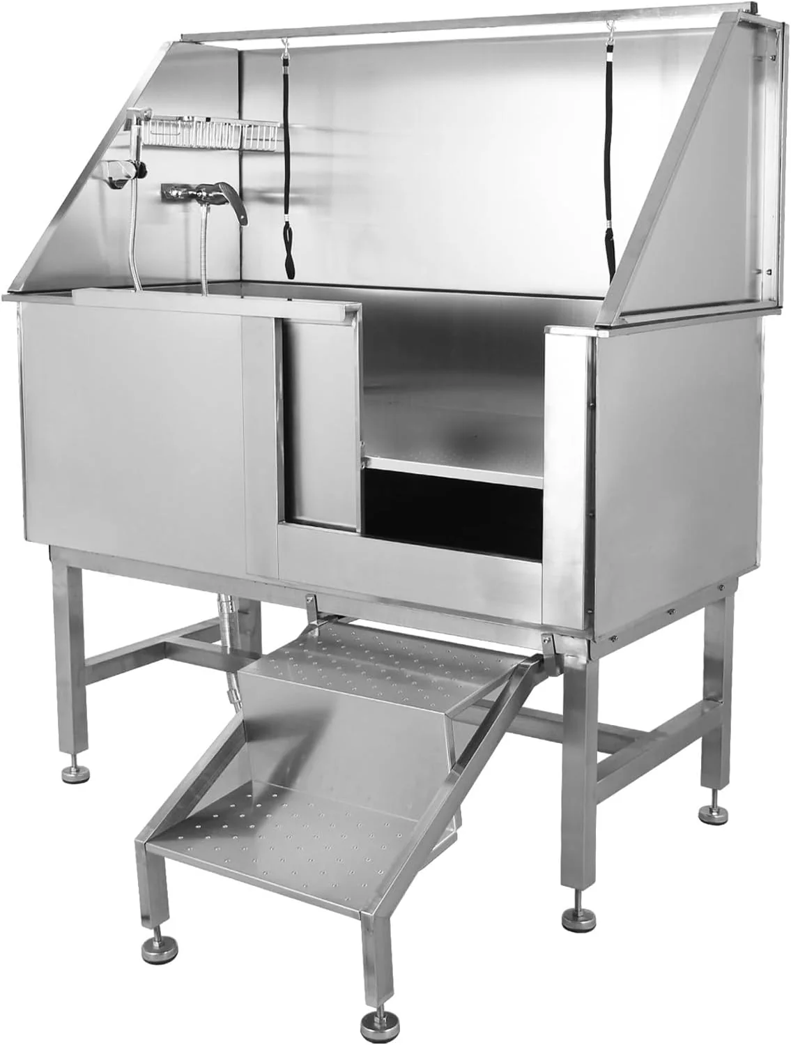 50" Dog Wash Bathtub, Pet Wash Station, Professional Stainless Steel Dog Grooming Tub with Ramp, Faucet, Sprayer, Drain Kit, Right Door
