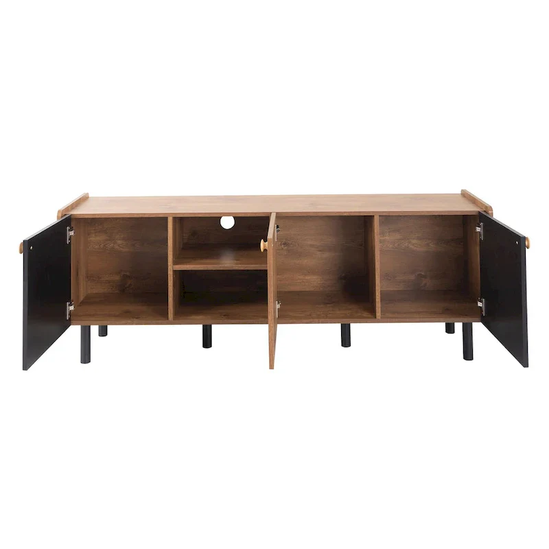 Mid-Century Modern TV Stand with 3 Cabinets - Media Console for TVs up to 70 inches, Stylish Entertainment Center with Storage for Living Room