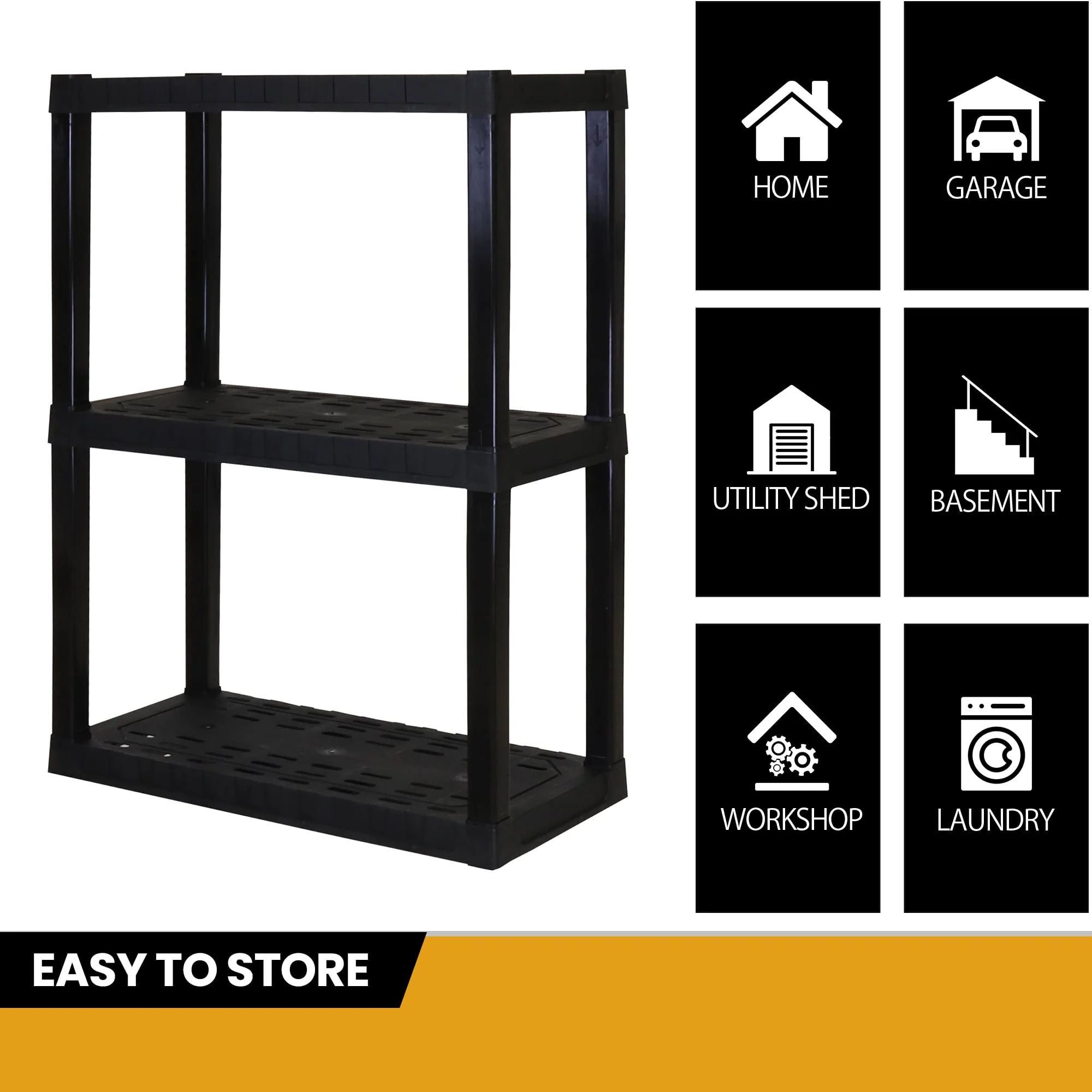Hyper Tough 3-Tier Shelving Unit, W30 x D14 x H39" Multipurpose Garage Plastic Shelf Organizer, Black - image 4
