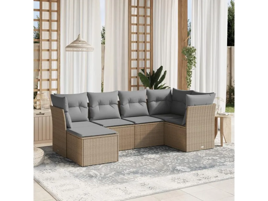 Juego de sofás jardín con cojines beige mezcla 6 pzas ratán PE