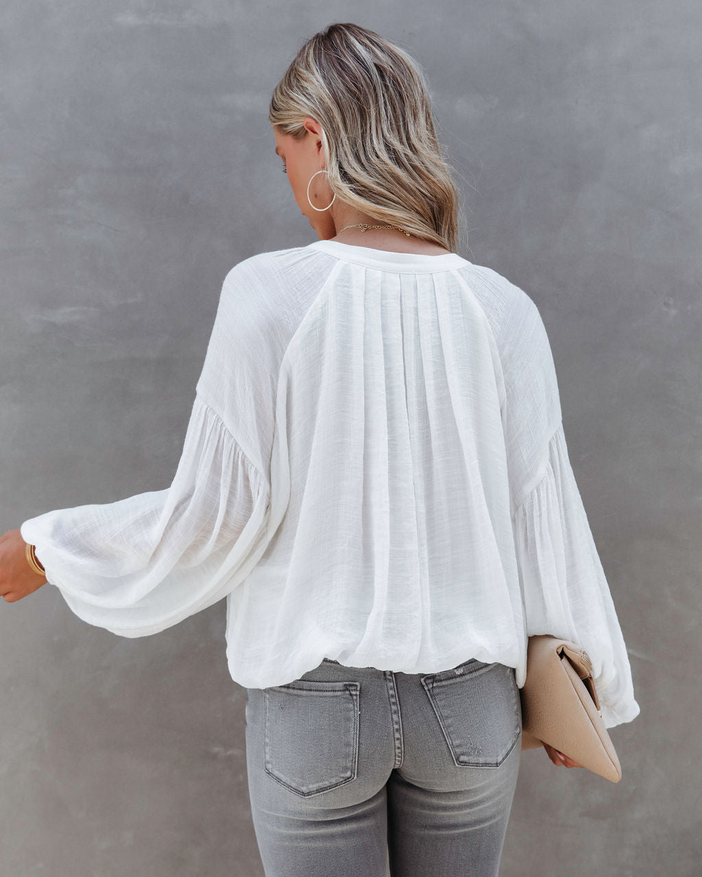 Bodhi Balloon Sleeve Button Up Top - White - Se7enfashion