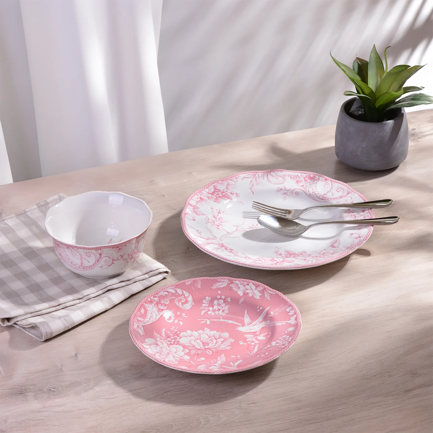 222 Fifth Adelaide Brown on White Porcelain 12 Piece Dinnerware Set, Plates & Bowls, Service for 4 - Image 13