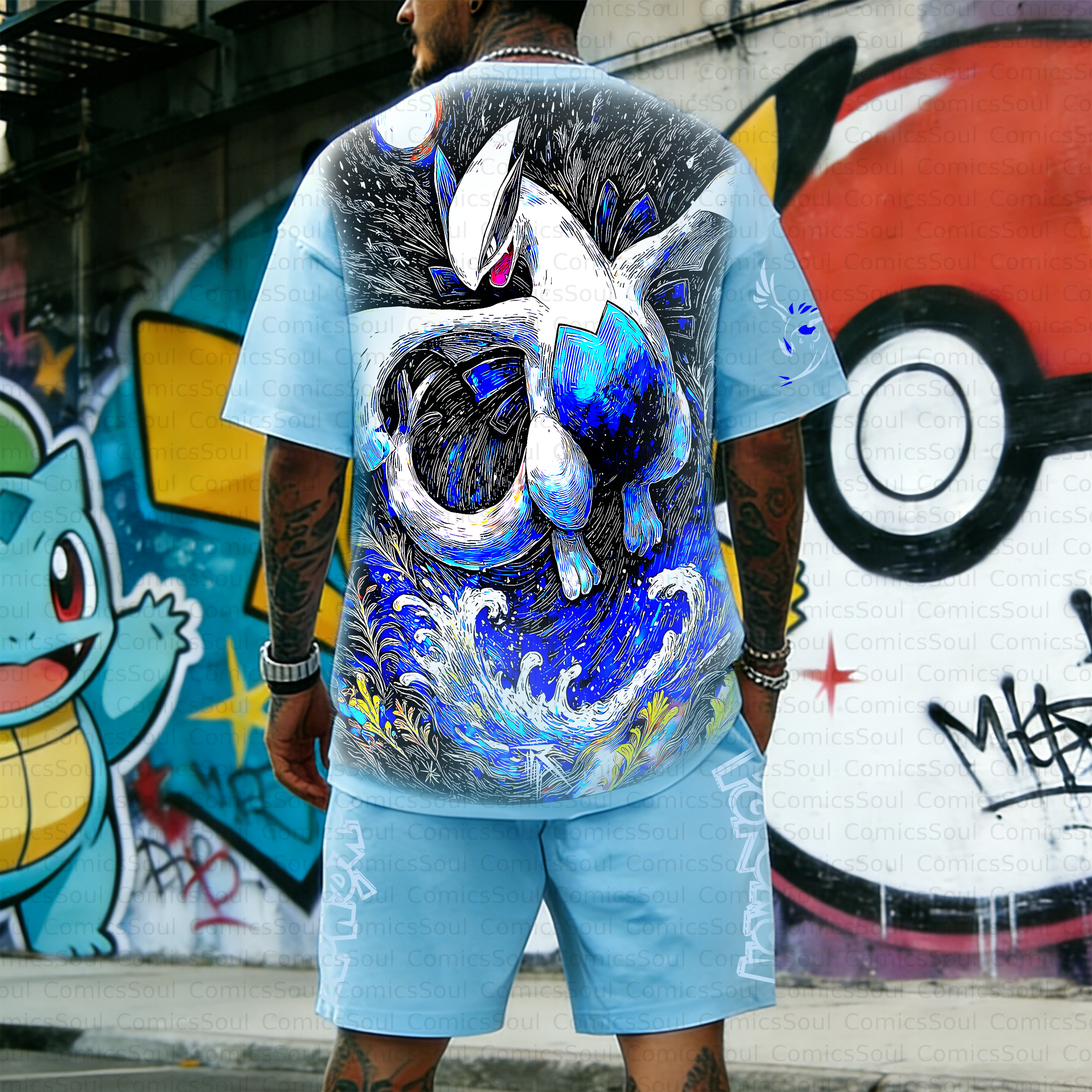 Unisex Anime Inspired Vintage T-shirt& Shorts 2 Pieces Set