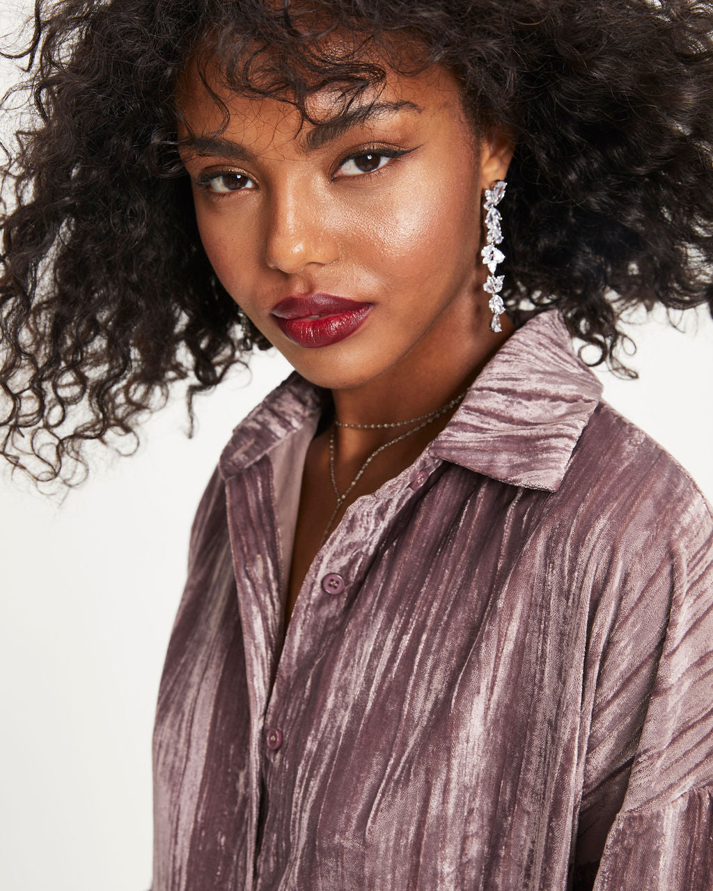 Avalina Textured Velvet Button Down Shirt Dress - Dusty Mauve - Se7enfashion