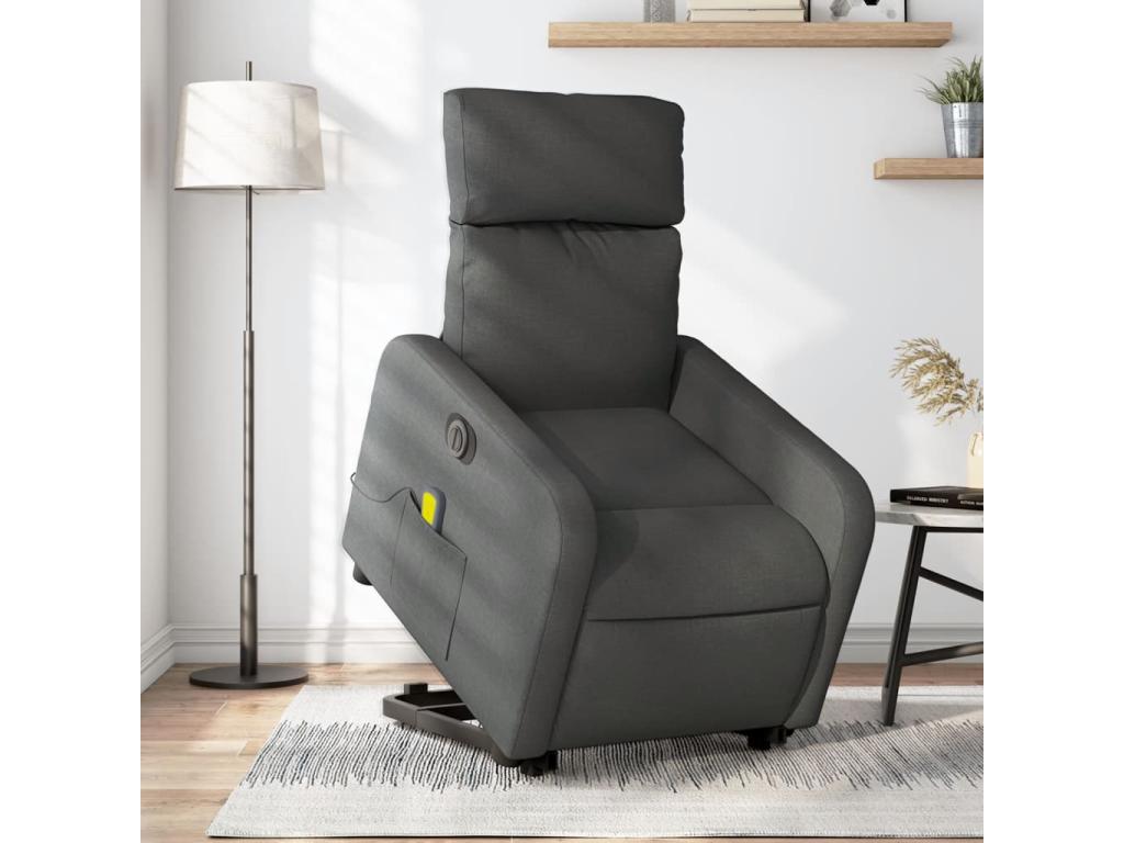 Sillón de masaje eléctrico reclinable elevable tela gris oscuro