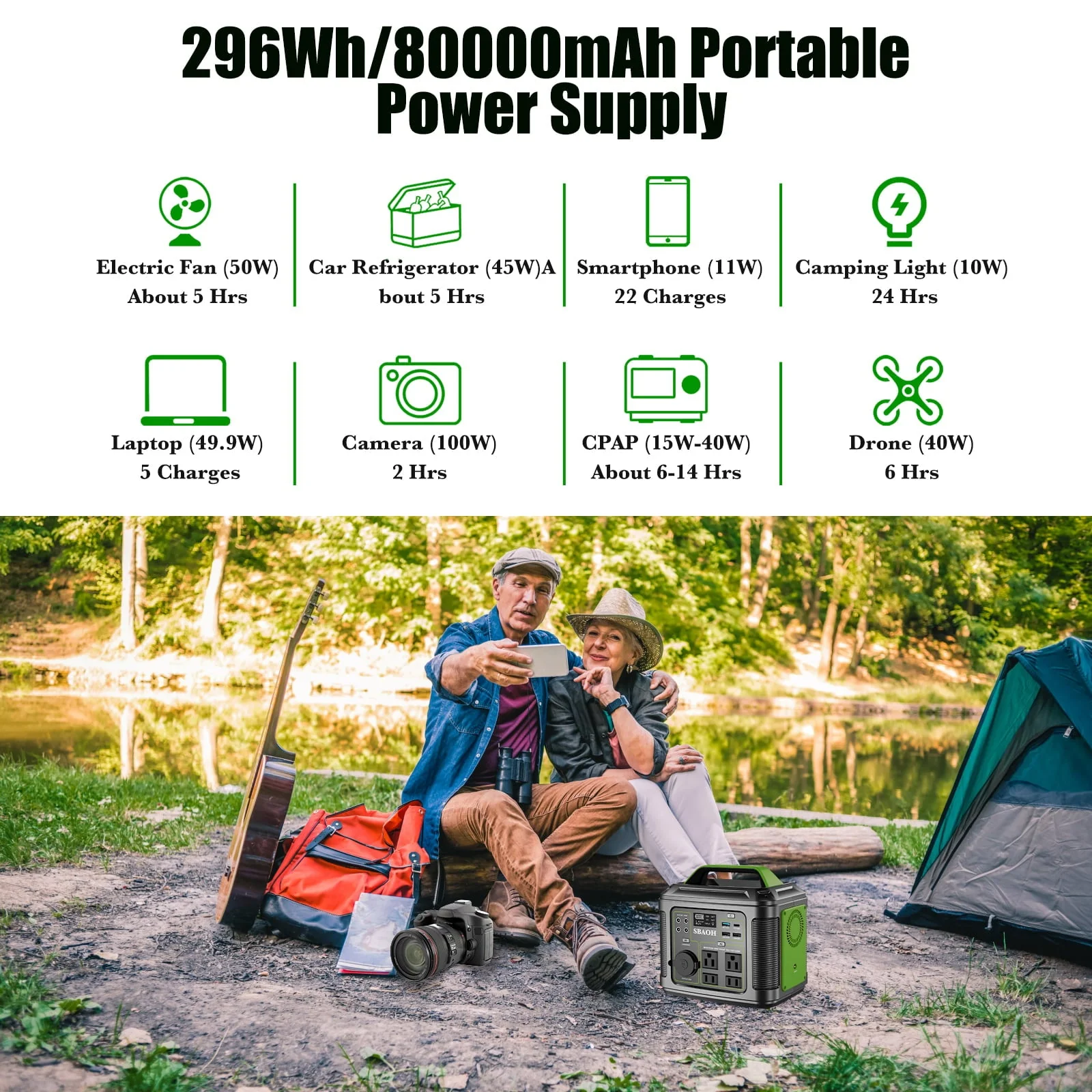 iFanze 300W Portable Power Station, 296Wh 80000mAh Outdoor Solar Generator Quick Charge 110V AC Outlets DC Ports for Home Backup, Outdoor RV Camping, Emergency Lithium Battery, Power Outages,Black - Image 7