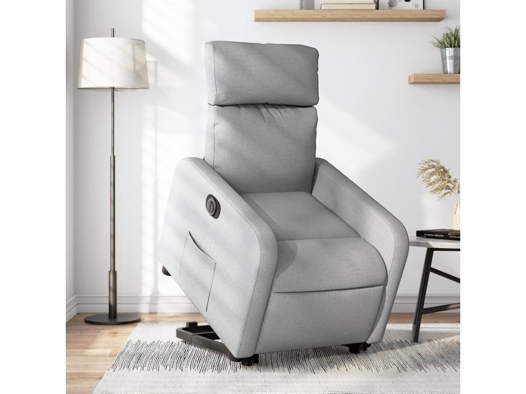 Sillón eléctrico reclinable elevable de tela gris claro