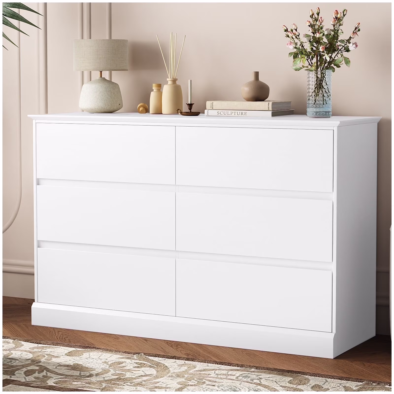 White Dressers Bedroom Dresser 6 Drawer Storage Chest of Drawers Double Dresser Storage Side Cabinet Room Furniture for Bedroom Living Room