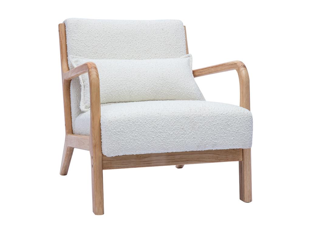 Sillón nórdico de borreguillo blanco y madera Luzssnh maciza
