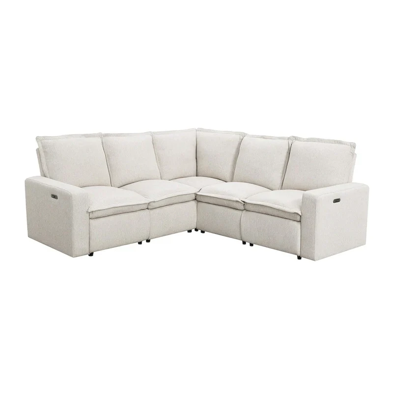 Linen Upholstered Power Recliner L-Shaped Sectional Sofa with USB Port - Soft Home Theater Seating for Living Room