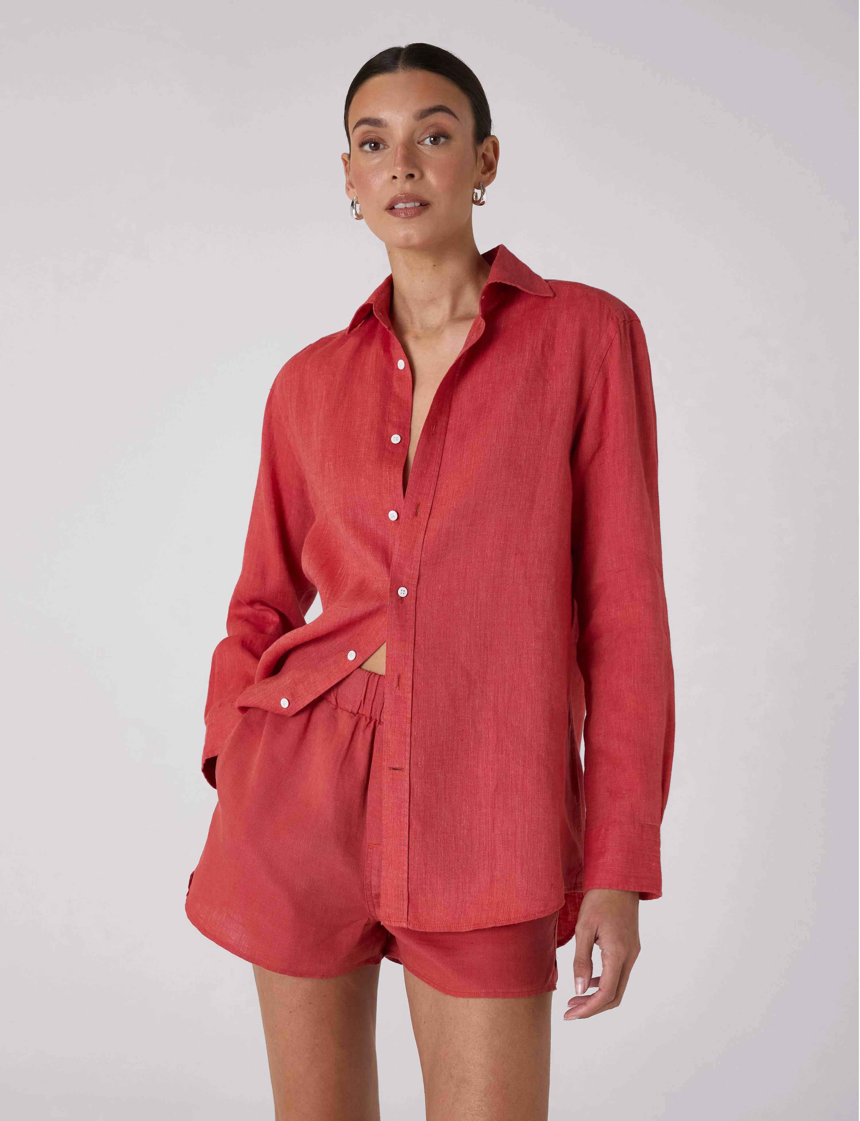 The Set: Linen Cardinal Red Shirt & Boxer