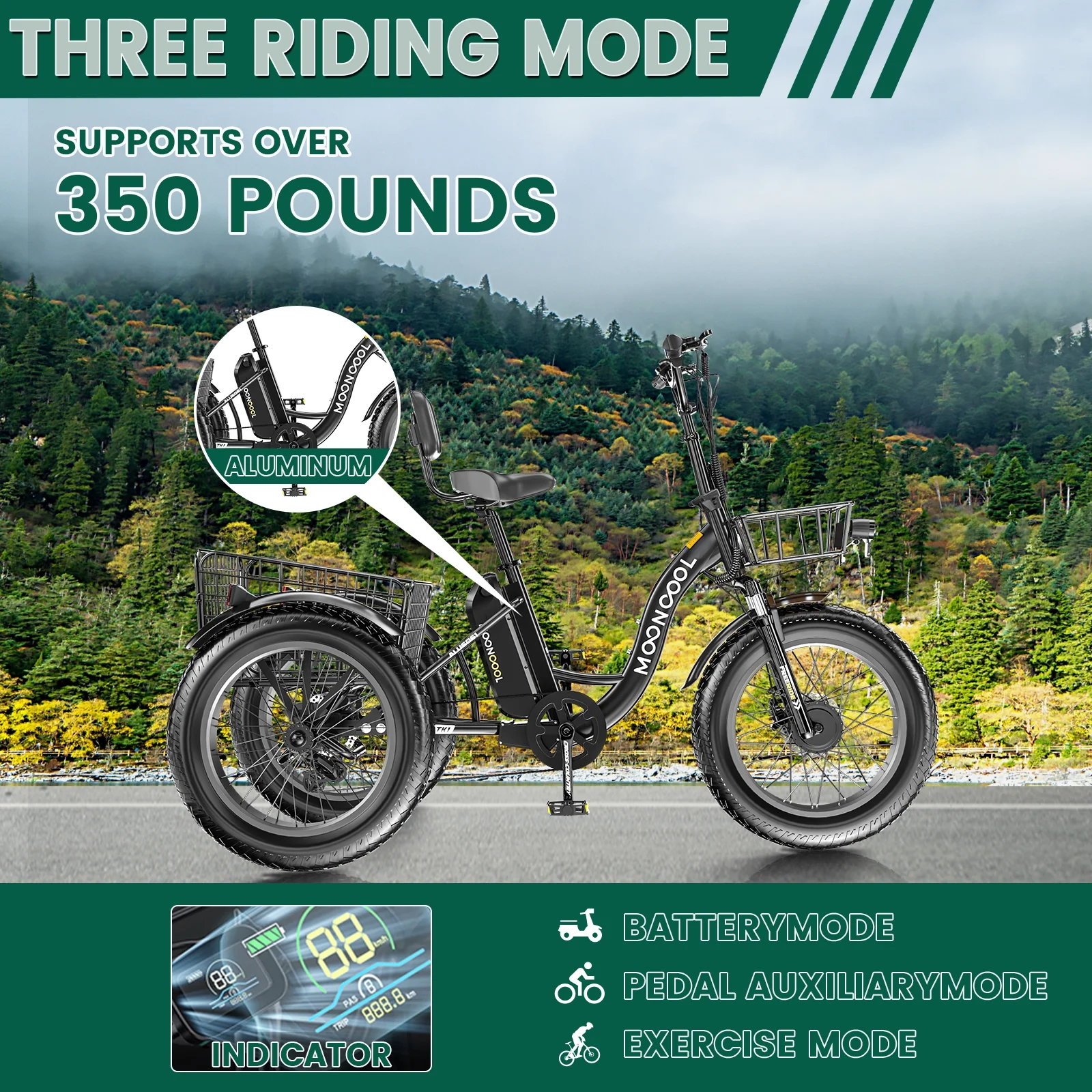 20" x 4" Fat Tire Electric Tricycle for Adult, 7 Speeds Electric Trike 48V 500W Motorized Tricycle , Electric Three Wheels Bicycle for Senior, Aluminum Frame & Rear Basket ,16mph - Image 38