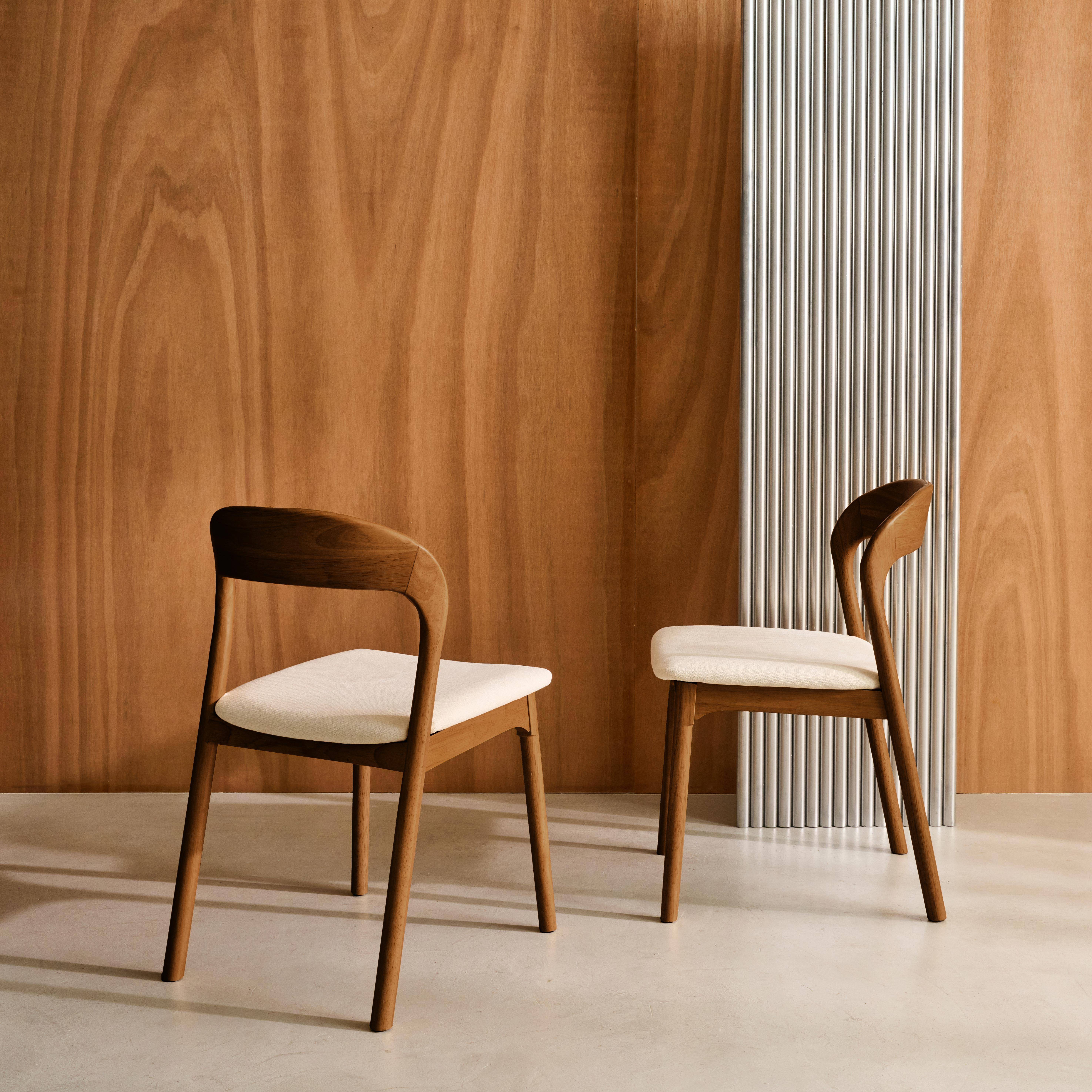 Athena - Silla vintage de madera de hevea y tela, set de 2