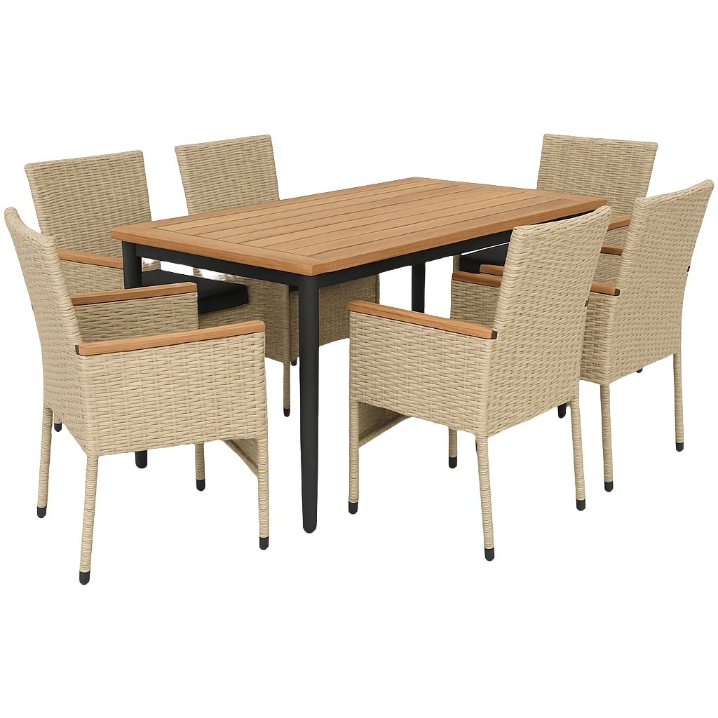 Conjunto comedor 7 piezas beige polietileno y acero exterior jardín - cWEjsUl373gR