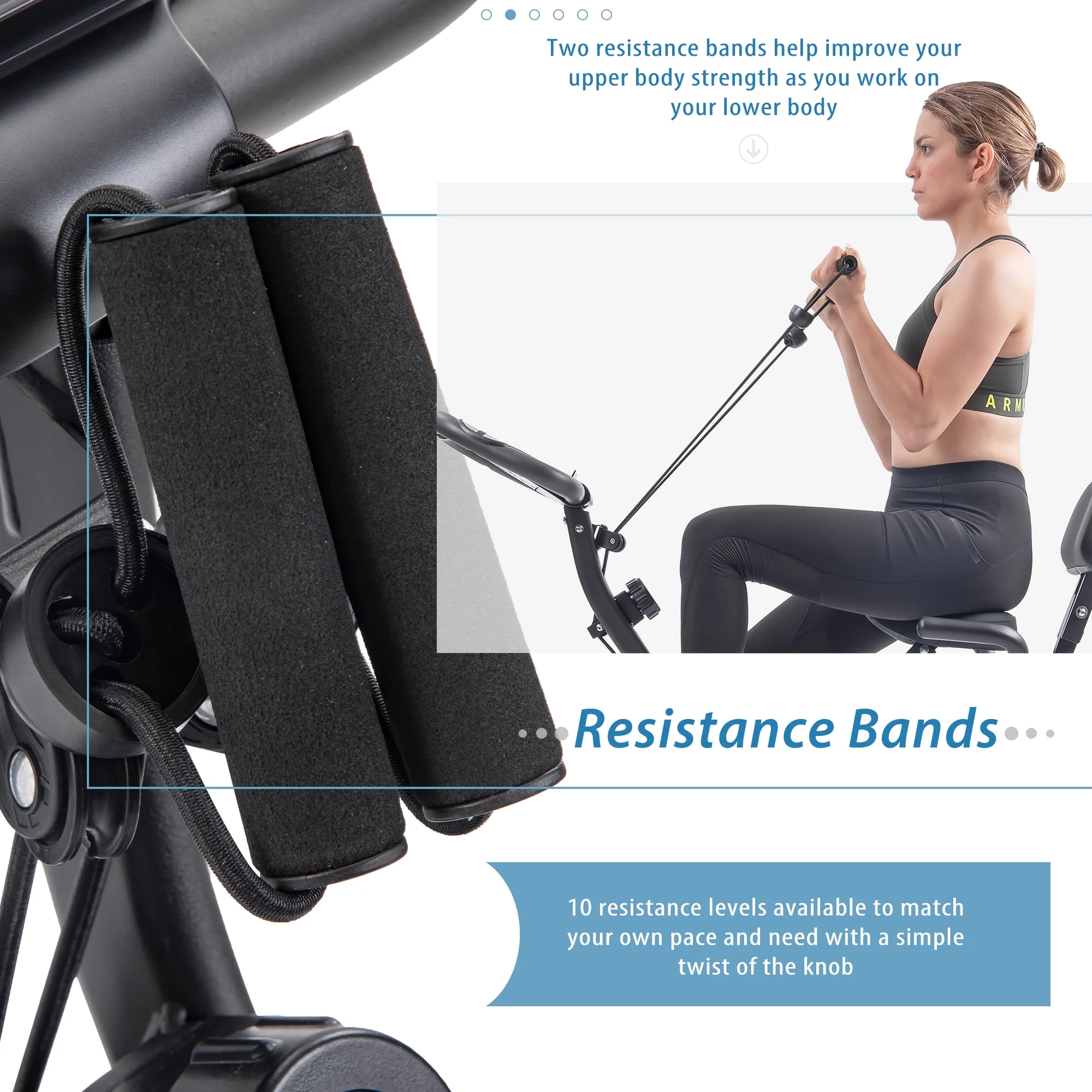 Exercise Bike Foldable Fitness Indoor Stationary Bike Magnetic Upright Recumbent Exercise Bike for Home Workout - Light Blue - Image 3