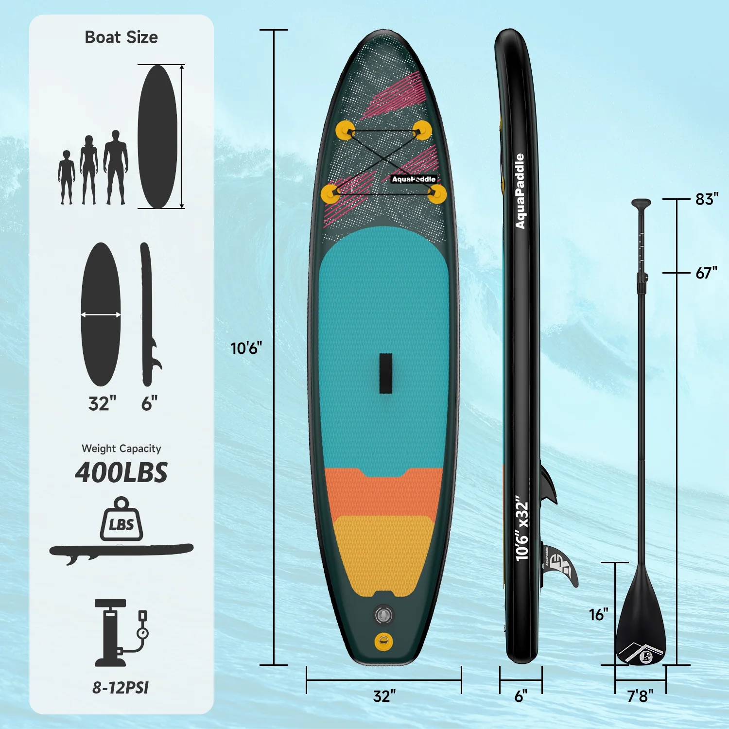 LNOW 10'6 Inflatable Stand Up Paddle Board 6' Thick SUP Paddle Board with Paddleboard Accessories Triple Action Pump - Image 5