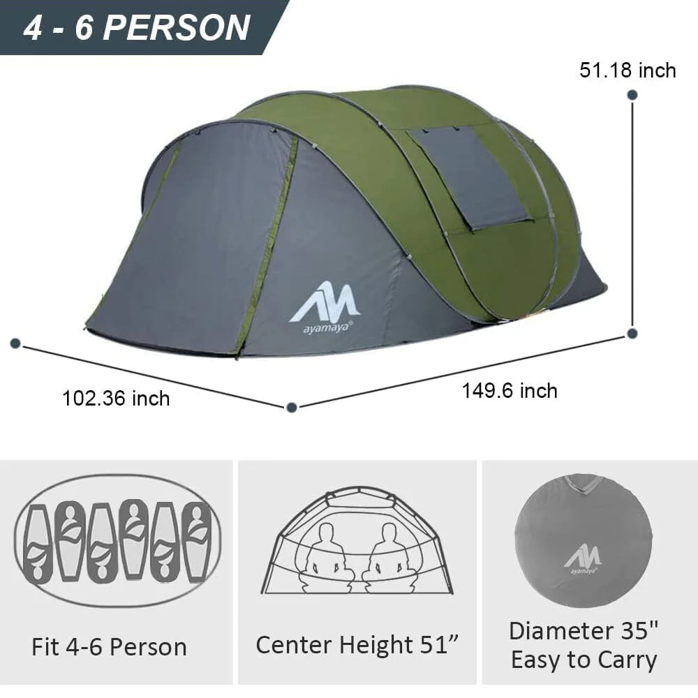4-6 Person Pop Up Tents Waterproof Windproof Instant Tent for Camping Hiking - Image 2