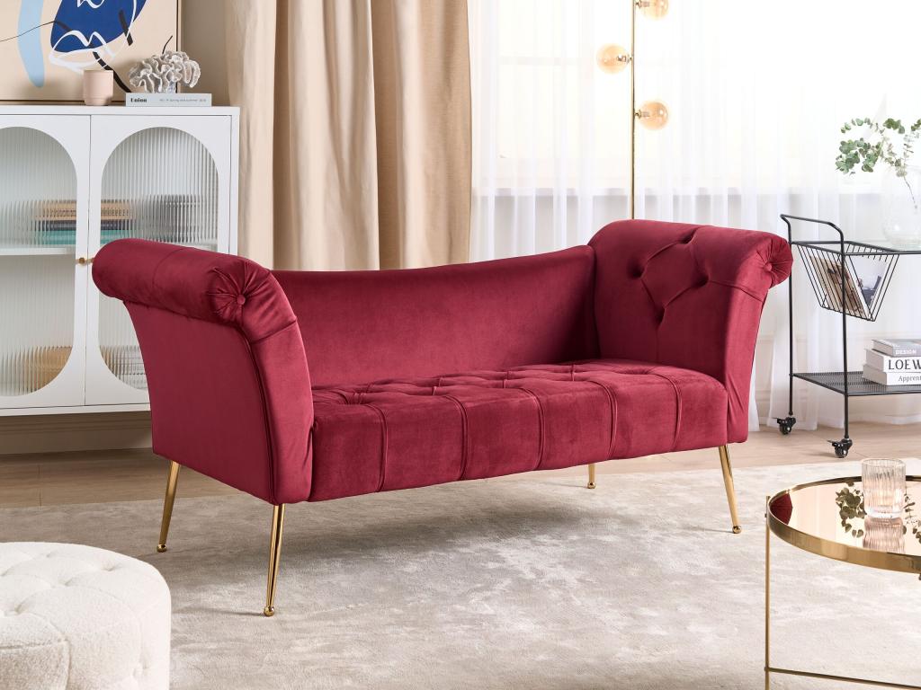 Chaise longue de terciopelo rojo oscuro/dorado NANTILLY