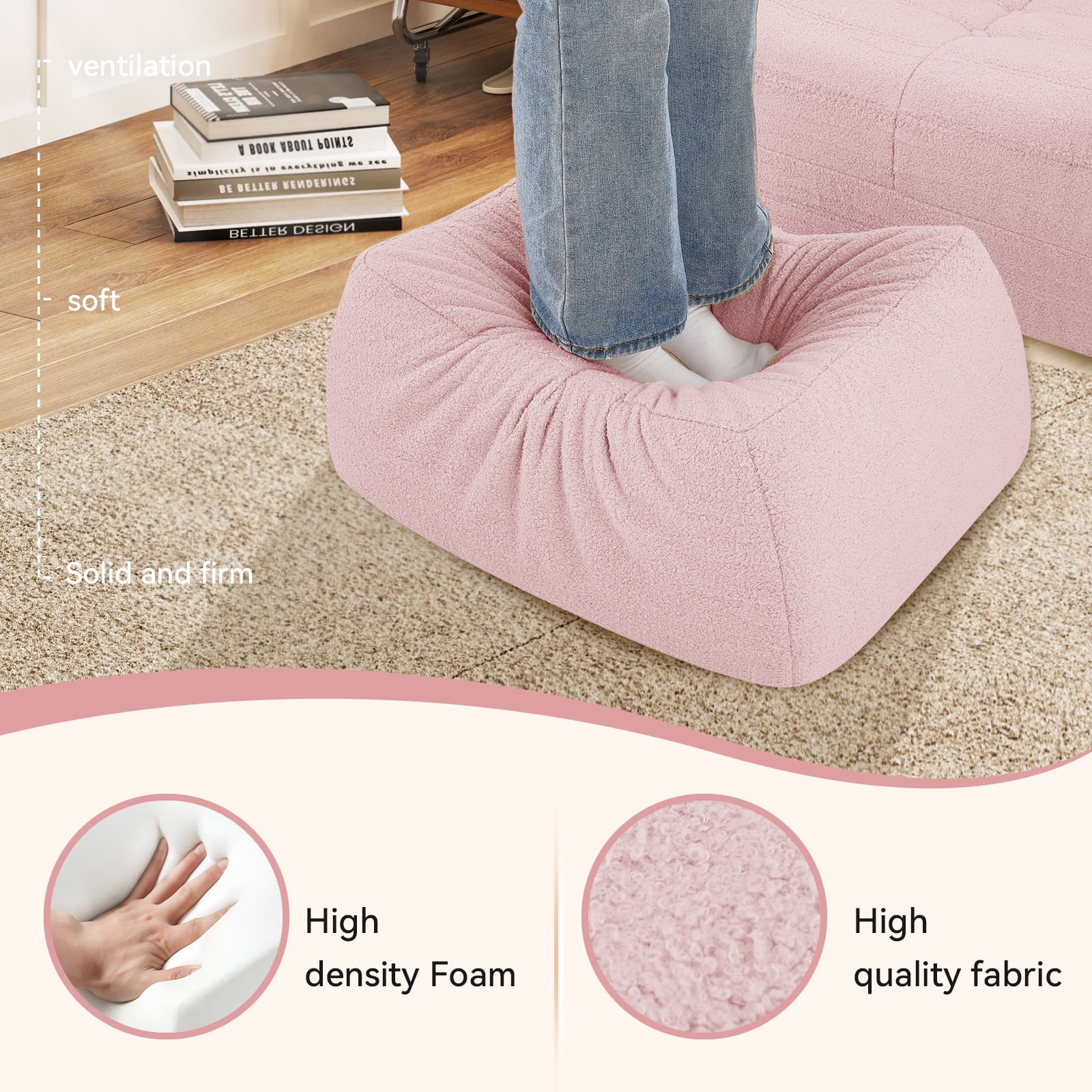 VFD Bean Bag Chairs for Adults, Beanbag Chair with Ottoman Lounge Sofa Memory Foam Comfy Reading Chair for Bedroom & Living Room, Lazy Floor Sofa Couch - Image 17