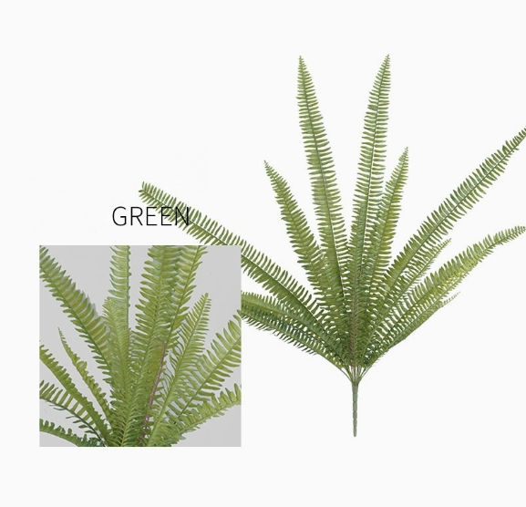 Artificial Green 15-Leaf Persian Fern Spray – Indoor Decorative Plastic Fern Bunch