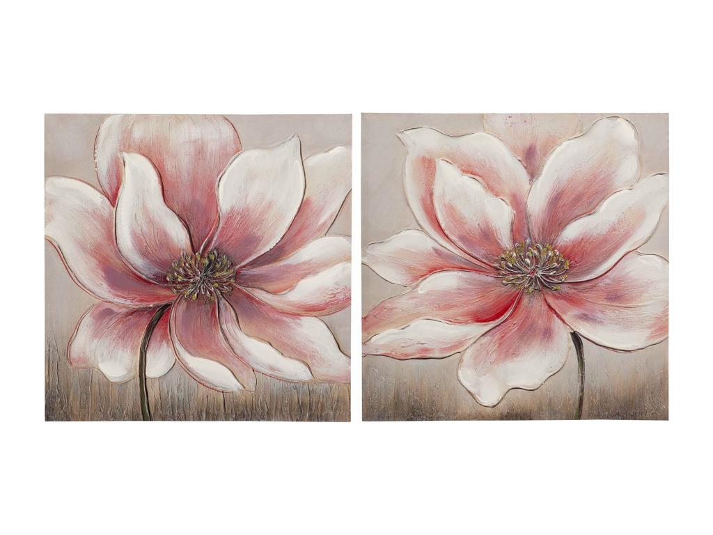 Set 2 Lienzos Flores 40% Pintado Mano 60x3x60 Cm