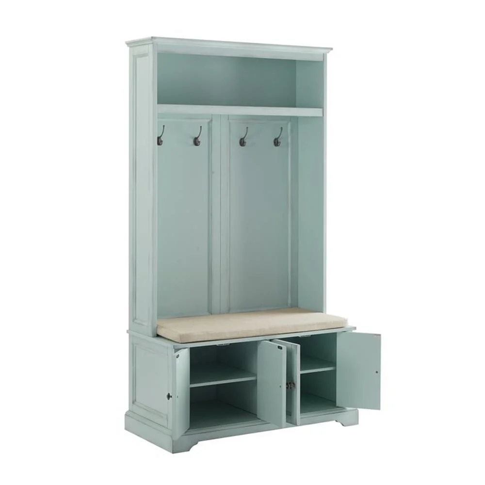 Bowery Hill Traditional Wood Hall Tree in Seafoam Blue/Oatmeal - Image 7