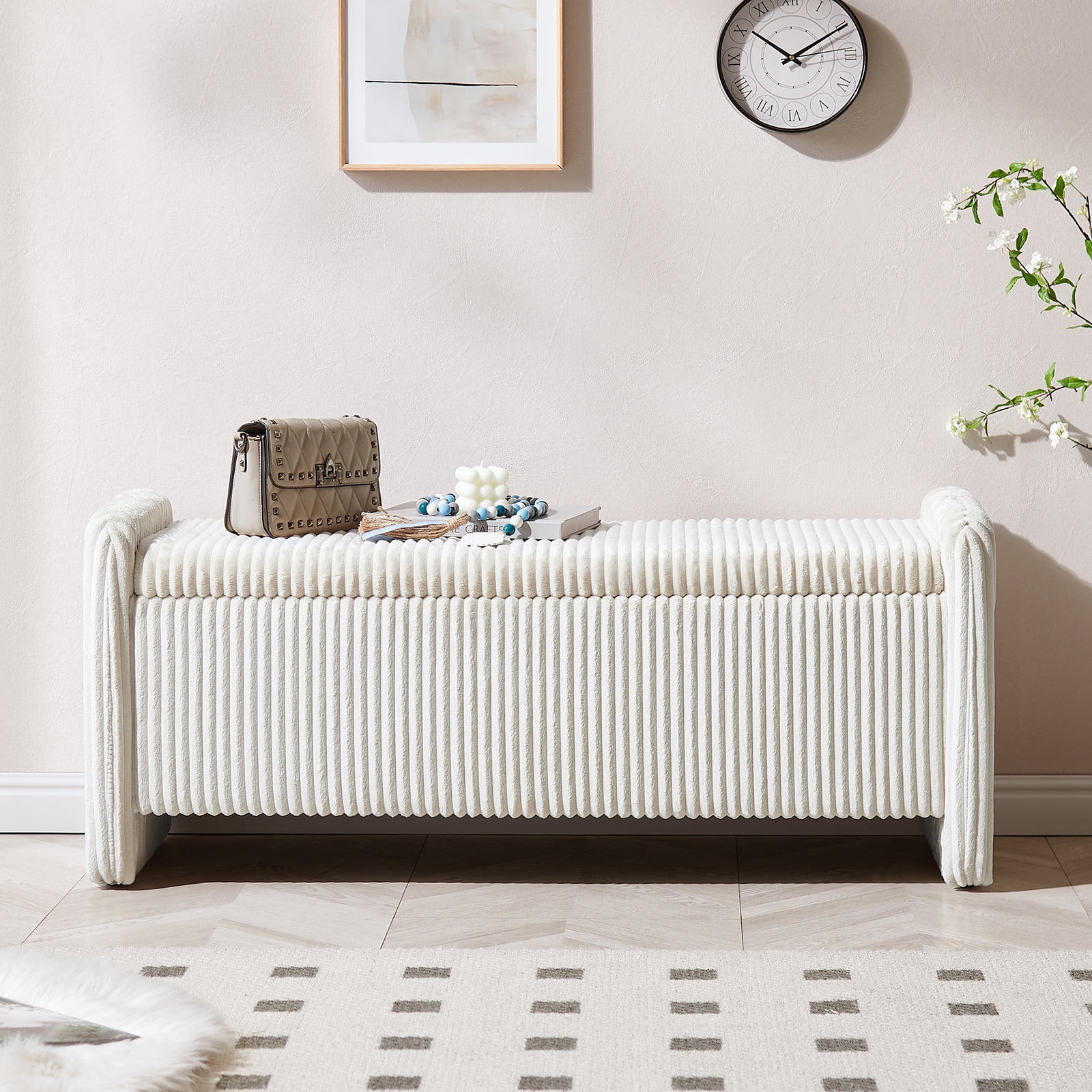 Pinmoco 44" Storage Ottoman Bench, Upholstered Entryway Bench with Storage End of Bed Bench for Bedroom& Living Room, Corduroy Gray - Image 15