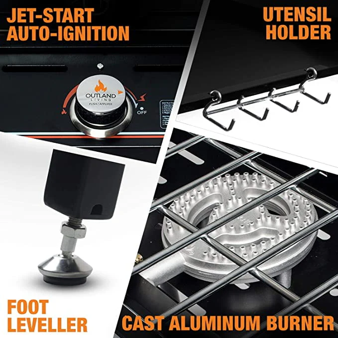 Living Portable Camping Stove - 3 Zone Propane Gas Burner Controller With Auto Ignition - 2 Folding Cook Stations - Adjustable Leg - Image 5