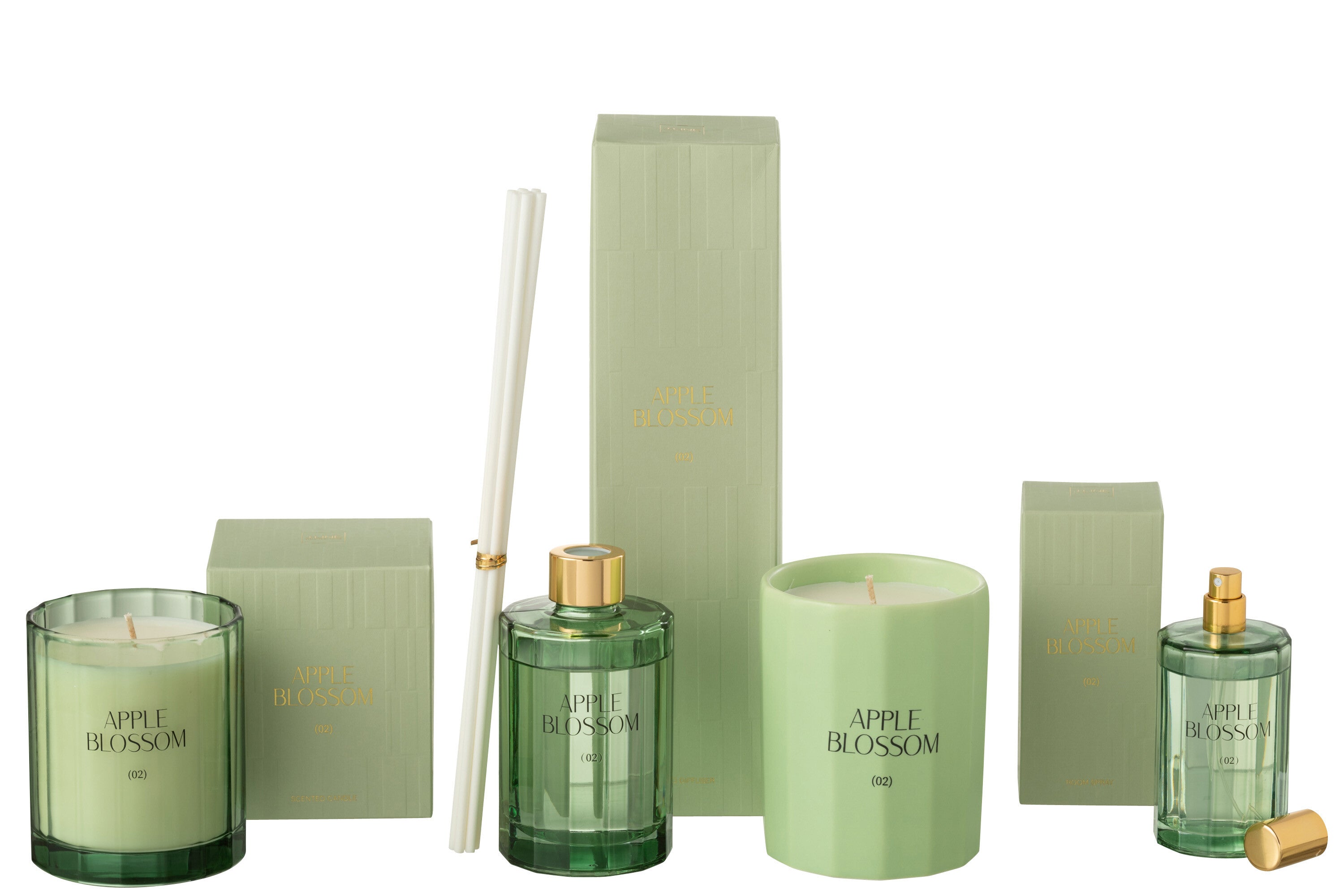 J-Line geurolie + stokjes Apple Blossom - glas - groen